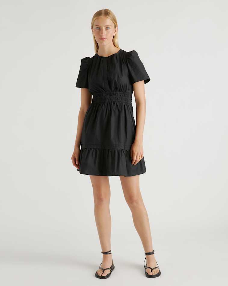 Washable Stretch Silk Puff Sleeve Mini Dress in Black Washable Stretch Silk Puff Sleeve Mini Dress in Black