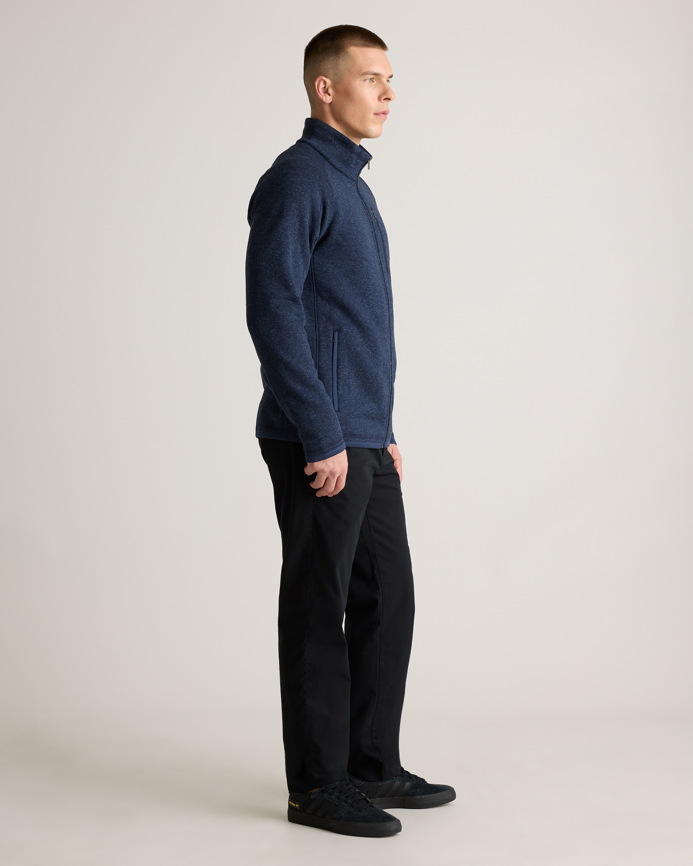 Sweater-Knit Fleece Full-Zip Jacket in Navy