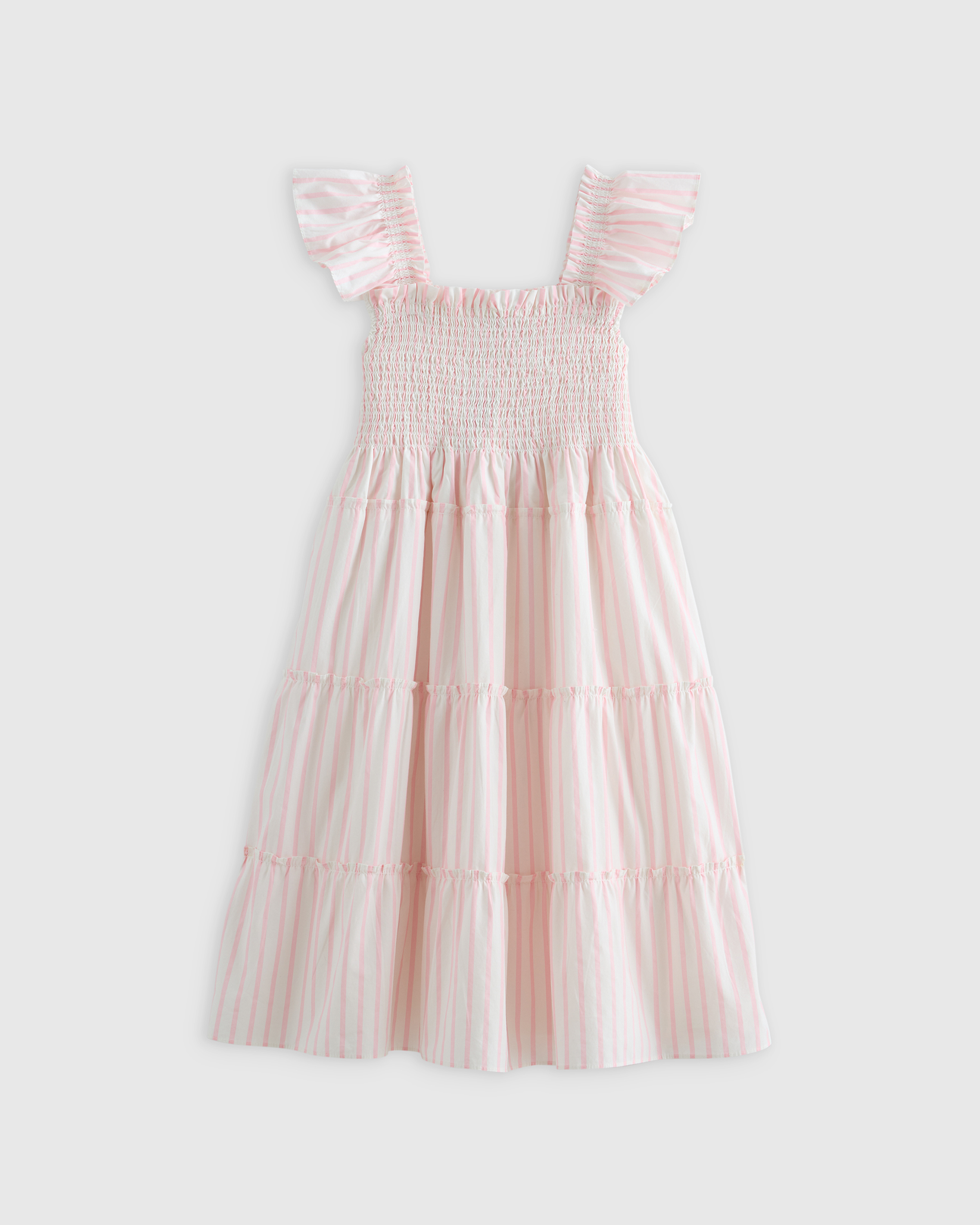 Pink Stripe 100% Organic Cotton Poplin Smocked Dress