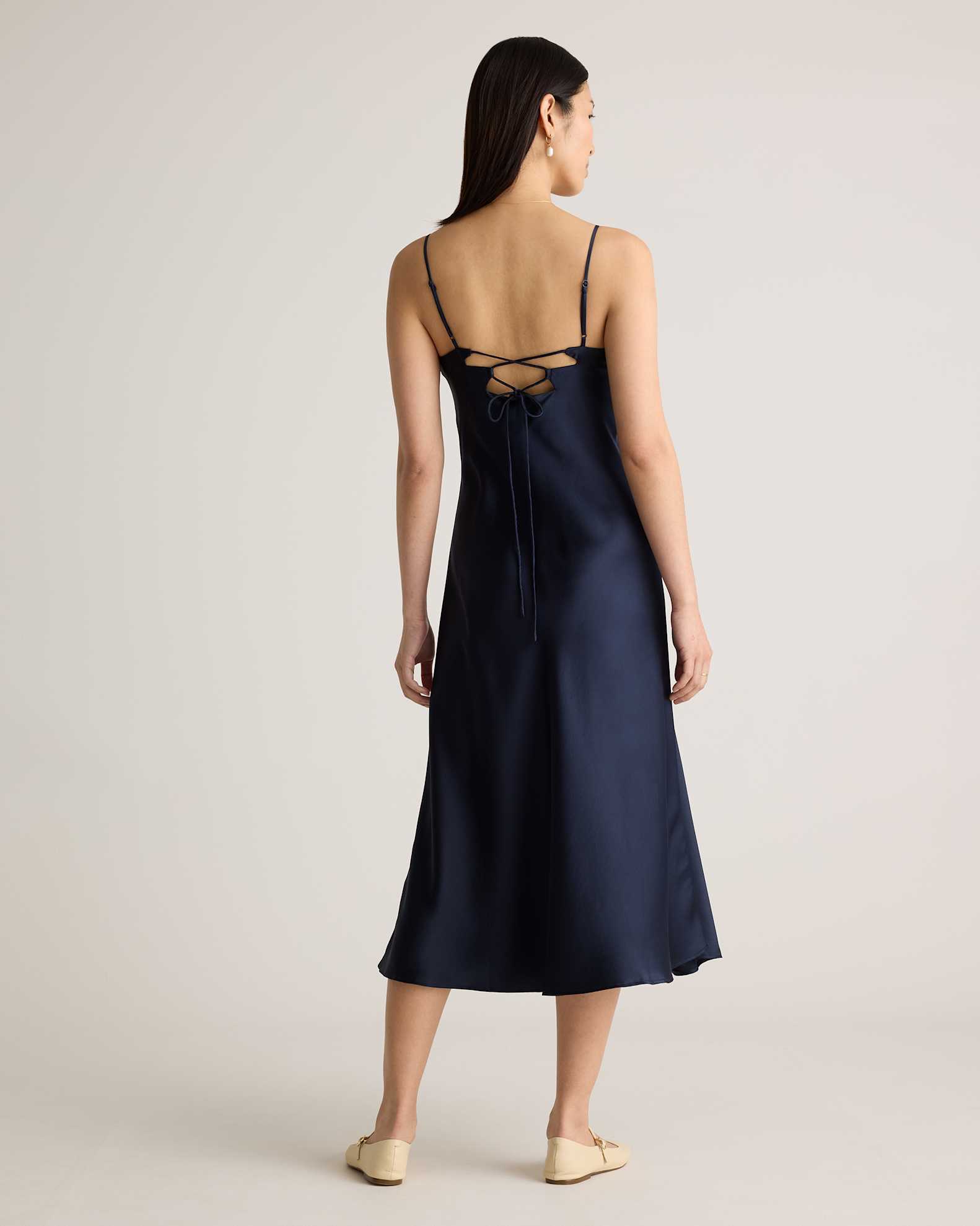 Quince Women's Cutout Midi Slip Dress, Large size, Navy, 100% Washable Mulberry Silk, Skin-Nourishing & Thermoregulating Quince Women's Cutout Midi Slip Dress, Large size, Navy, 100% Washable Mulberry Silk, Skin-Nourishing & Thermoregulating