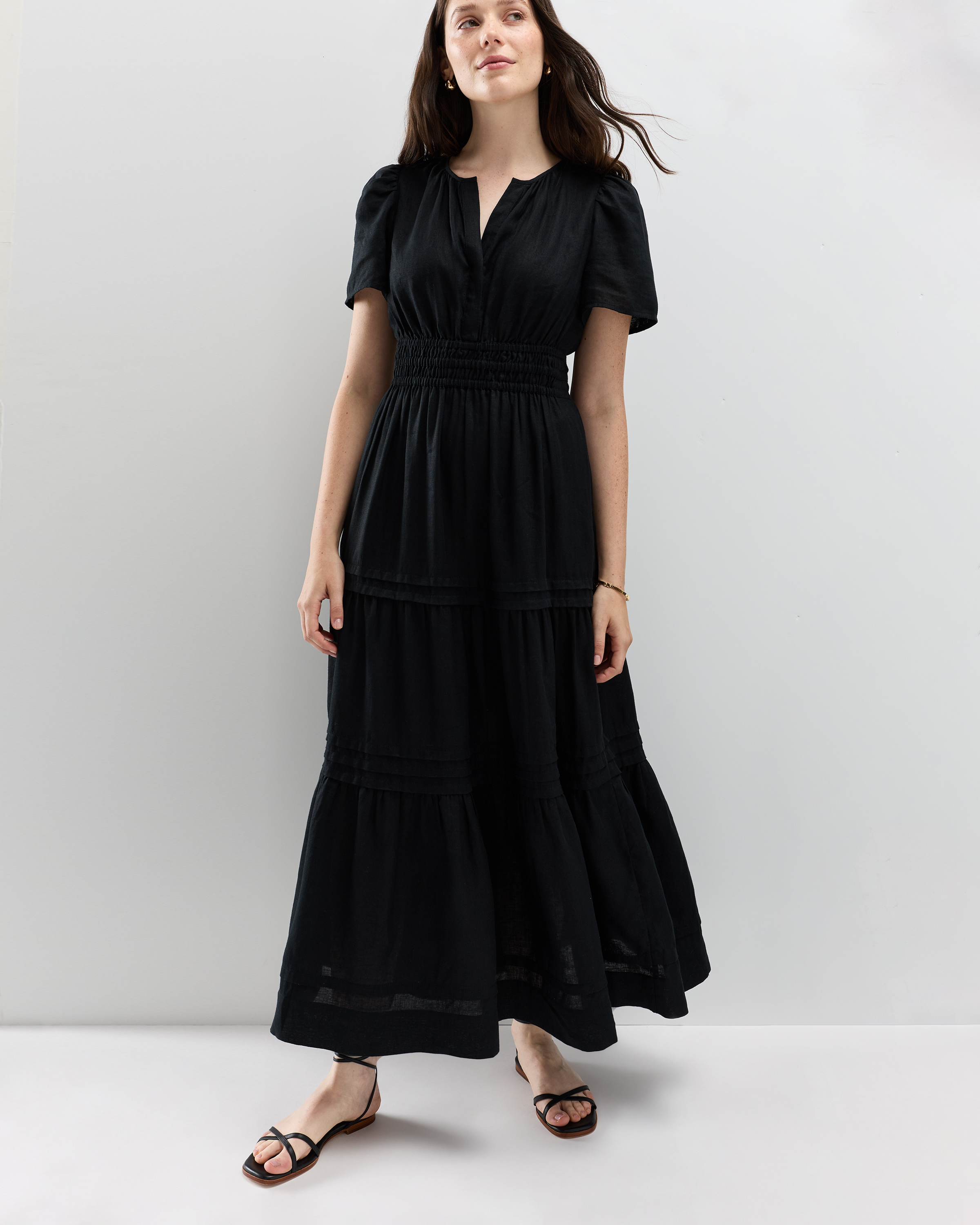 knee length dresses for ladies Coming Back For You Black Tiered Midi Dress – Shop the Mint main image 1