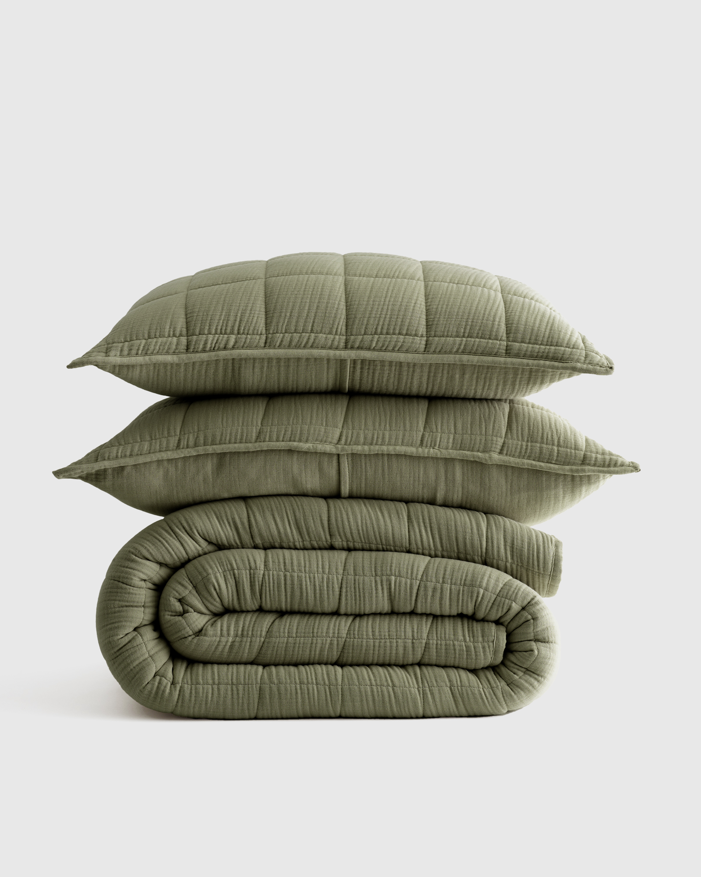 Olive Organic Airy Gauze Box Quilt Set