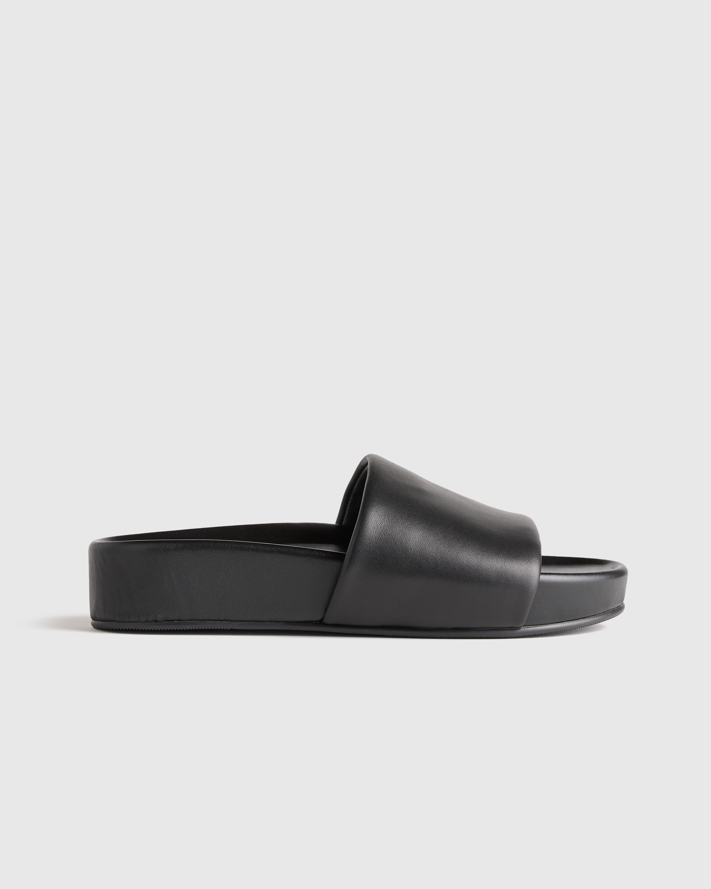 Black Italian Leather Platform Slide Sandal