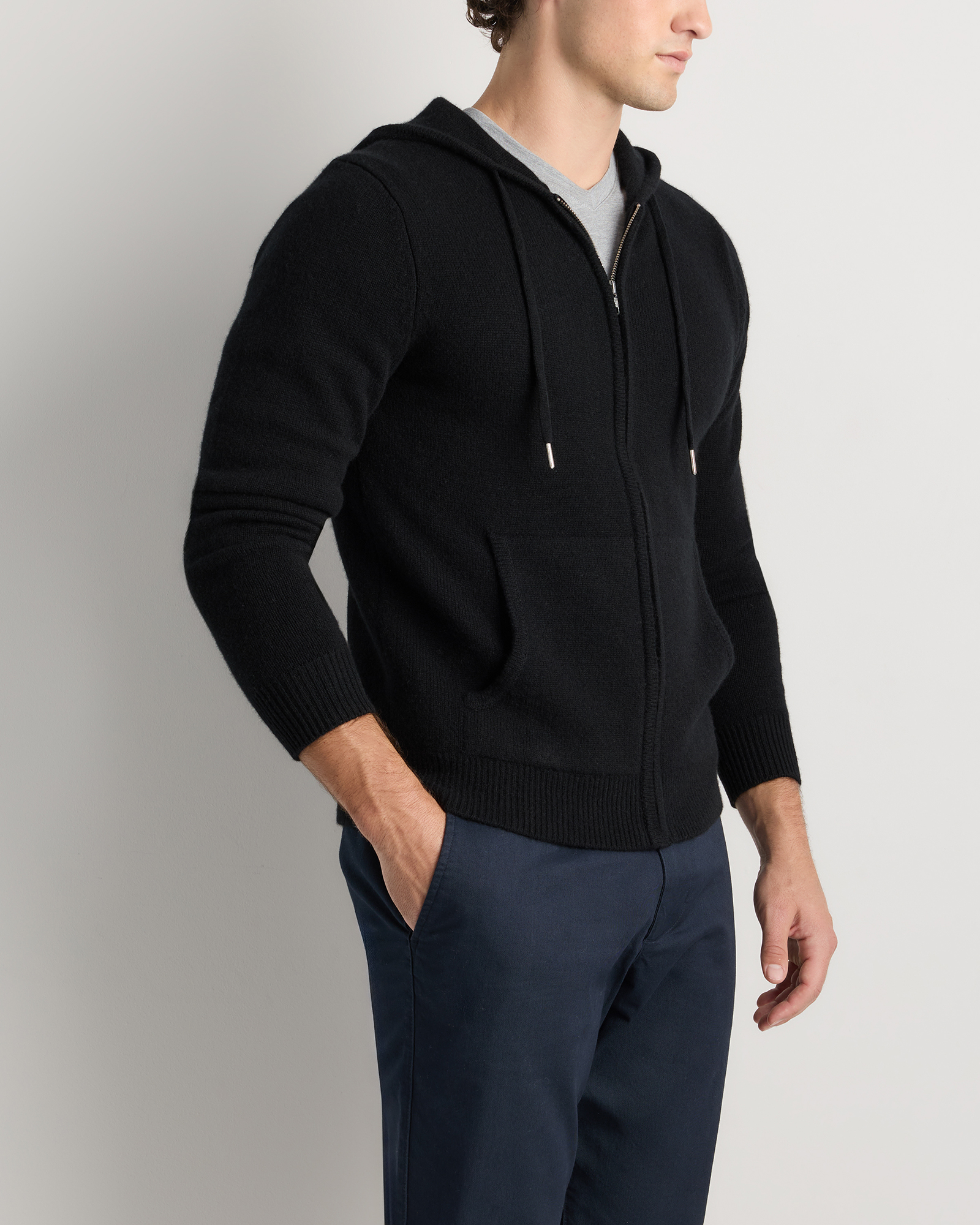 Mongolian Cashmere Full-Zip Hoodie in Black
