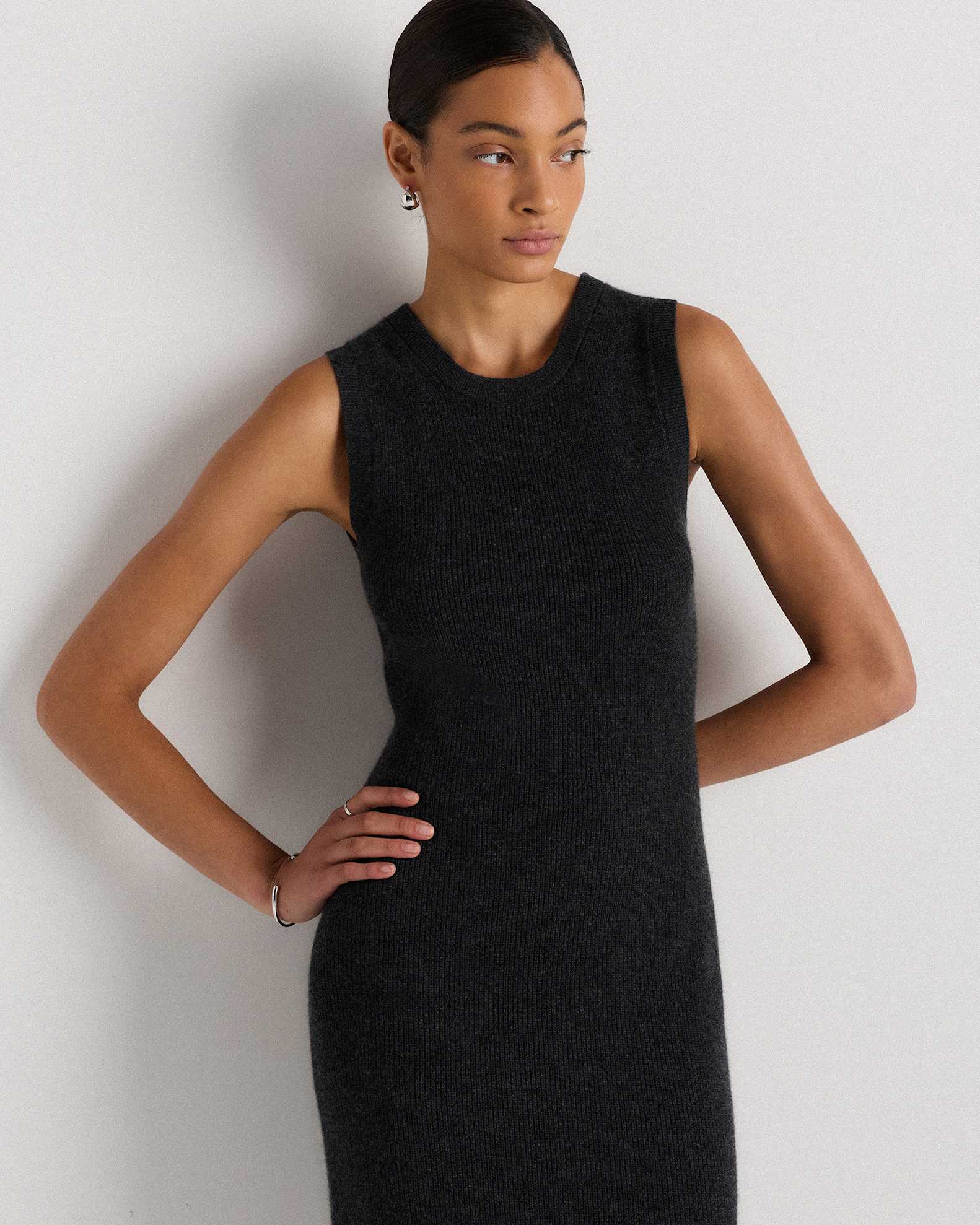 Women's Mongolian Cashmere Sleeveless Midi Sweater Dress in Heather Charcoal, Size XL by Quince Women's Mongolian Cashmere Sleeveless Midi Sweater Dress in Heather Charcoal, Size XL by Quince