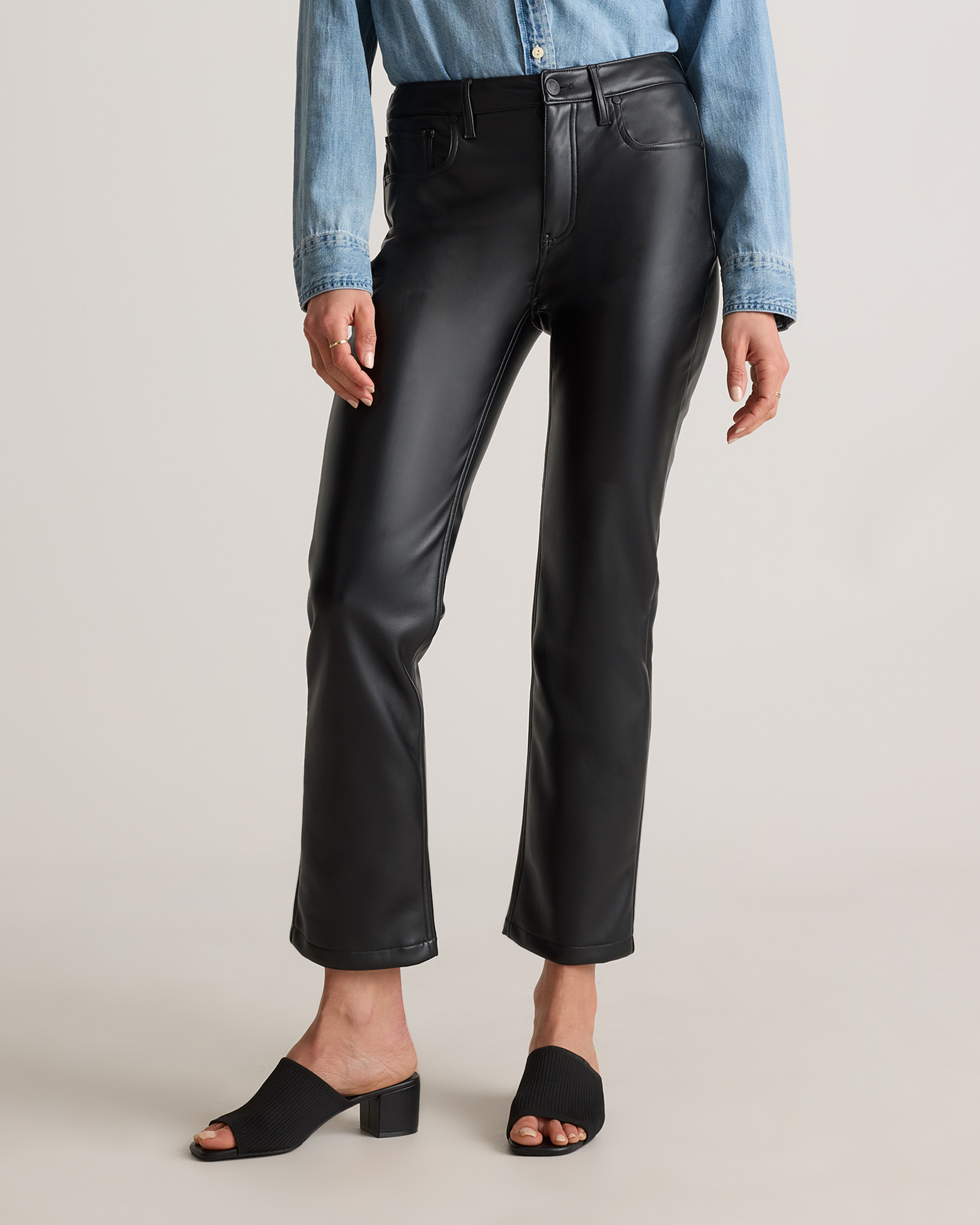 Quince Women's Vegan Leather Straight Leg Pants In Rich Black