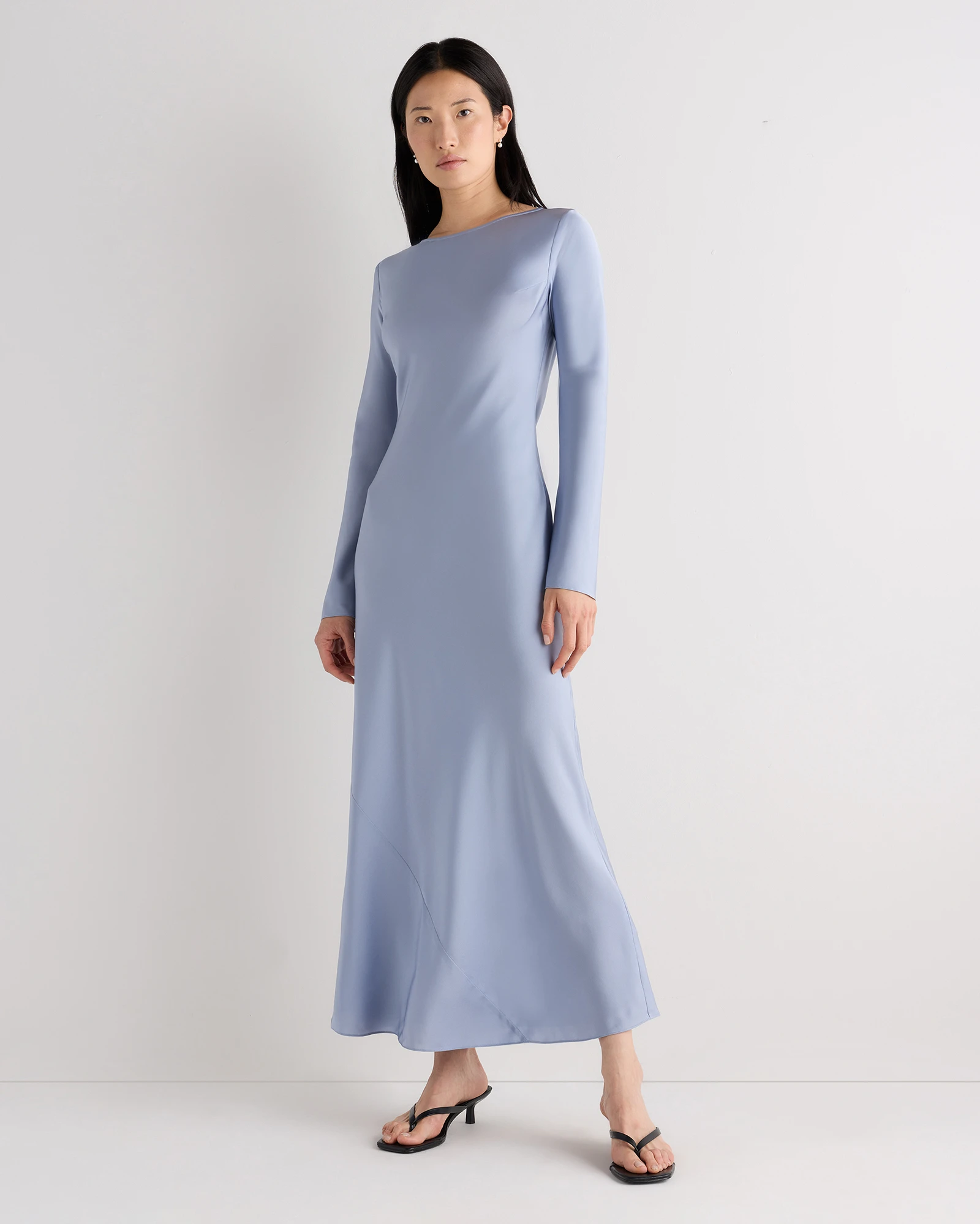 Women's Washable Stretch Silk Long Sleeve Maxi Dress