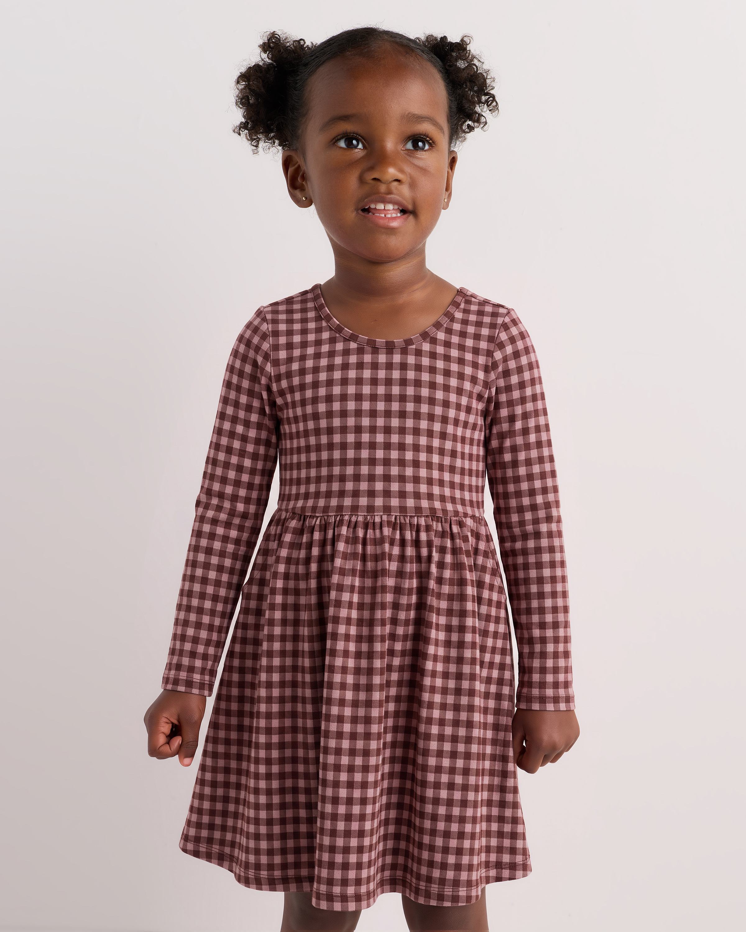 Long Sleeve Skater Dress in Check, Size 3T, Organic Cotton by Quince