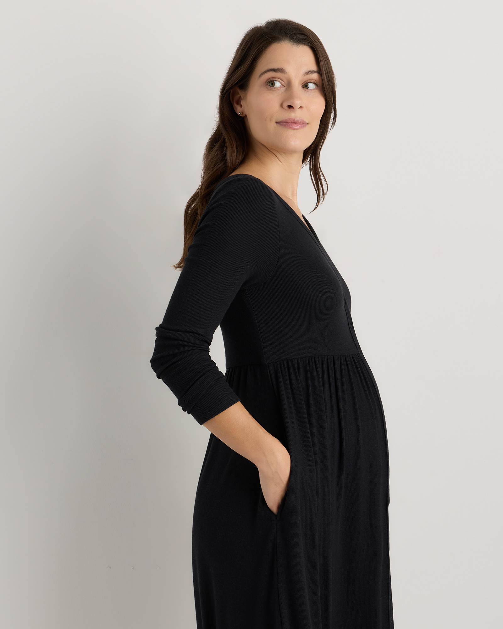 black long sleeve dress maternity Arden Maternity Dress in Black Black / 2X