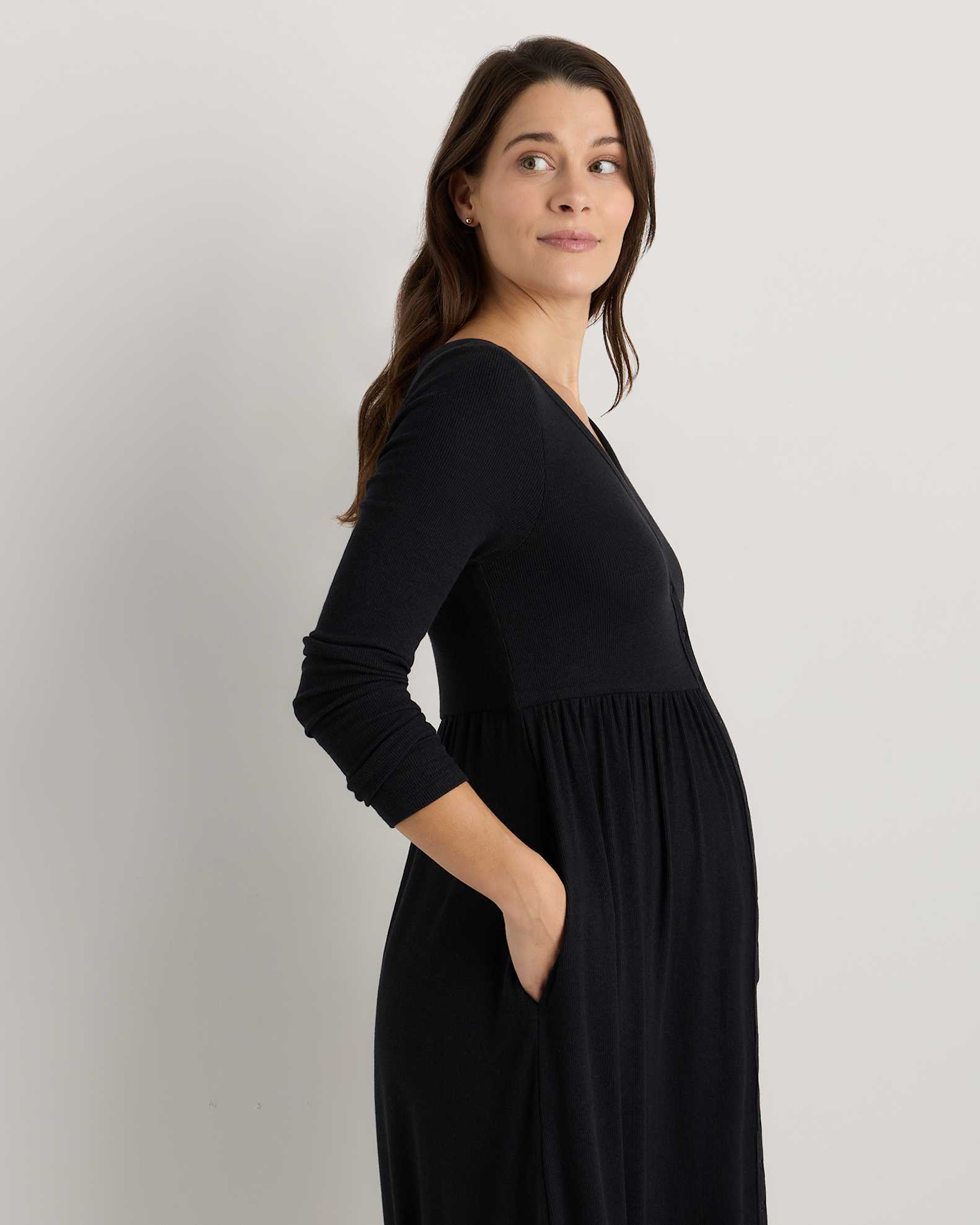 black long sleeve dress maternity Arden Maternity Dress in Black Black / 2X