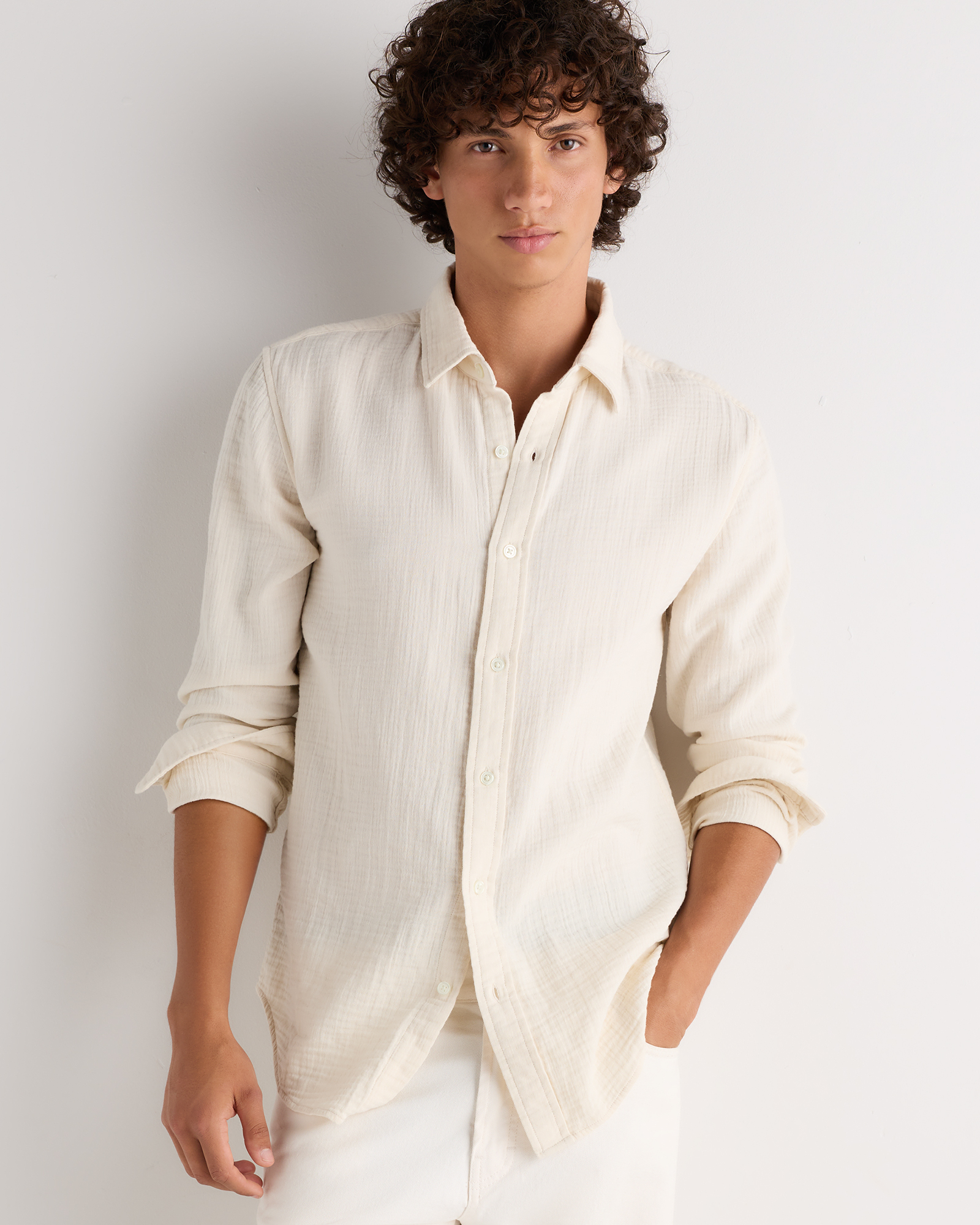 Birch White 100% Organic Cotton Gauze Long Sleeve Shirt