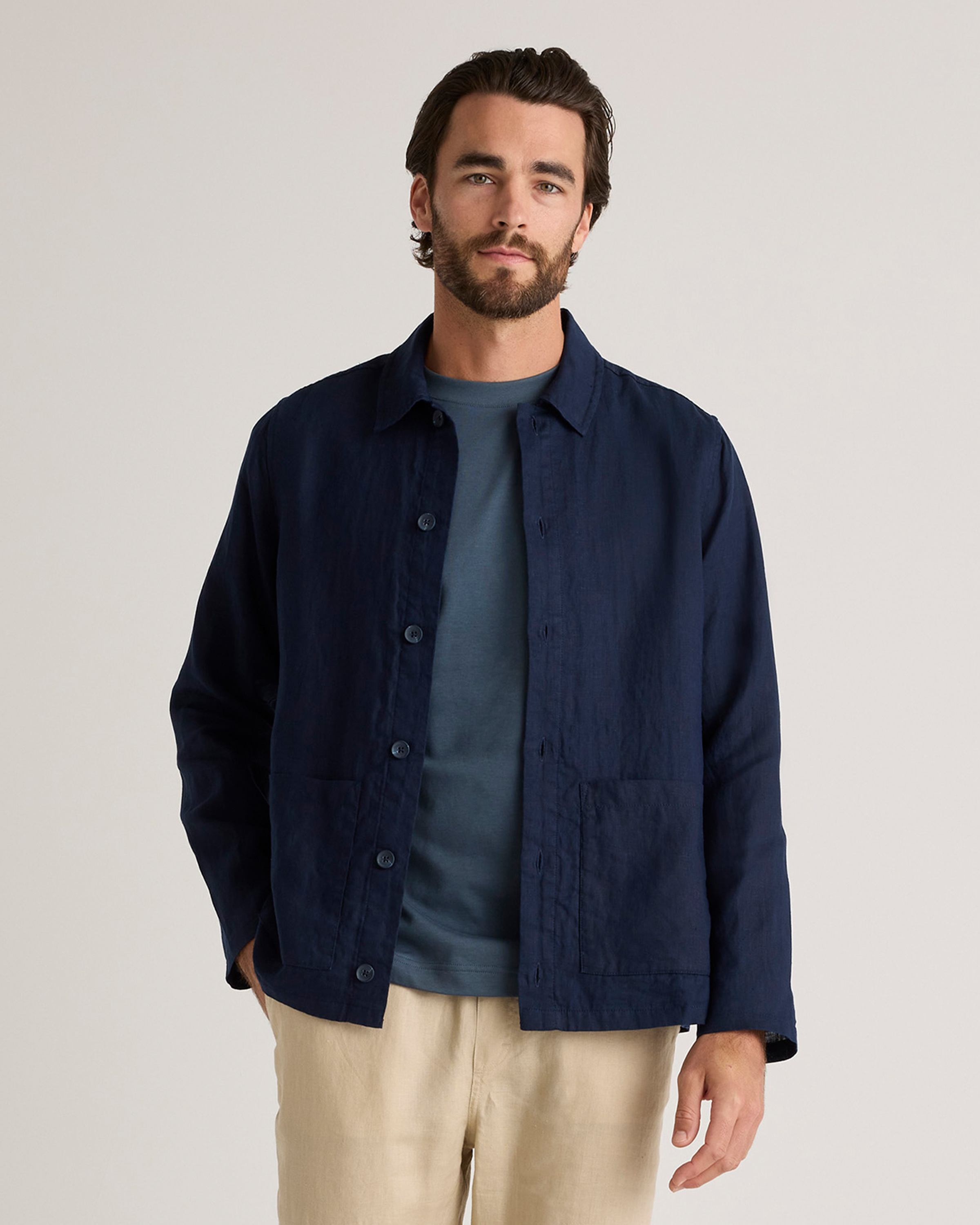 Deep Navy 100% European Linen Chore Jacket