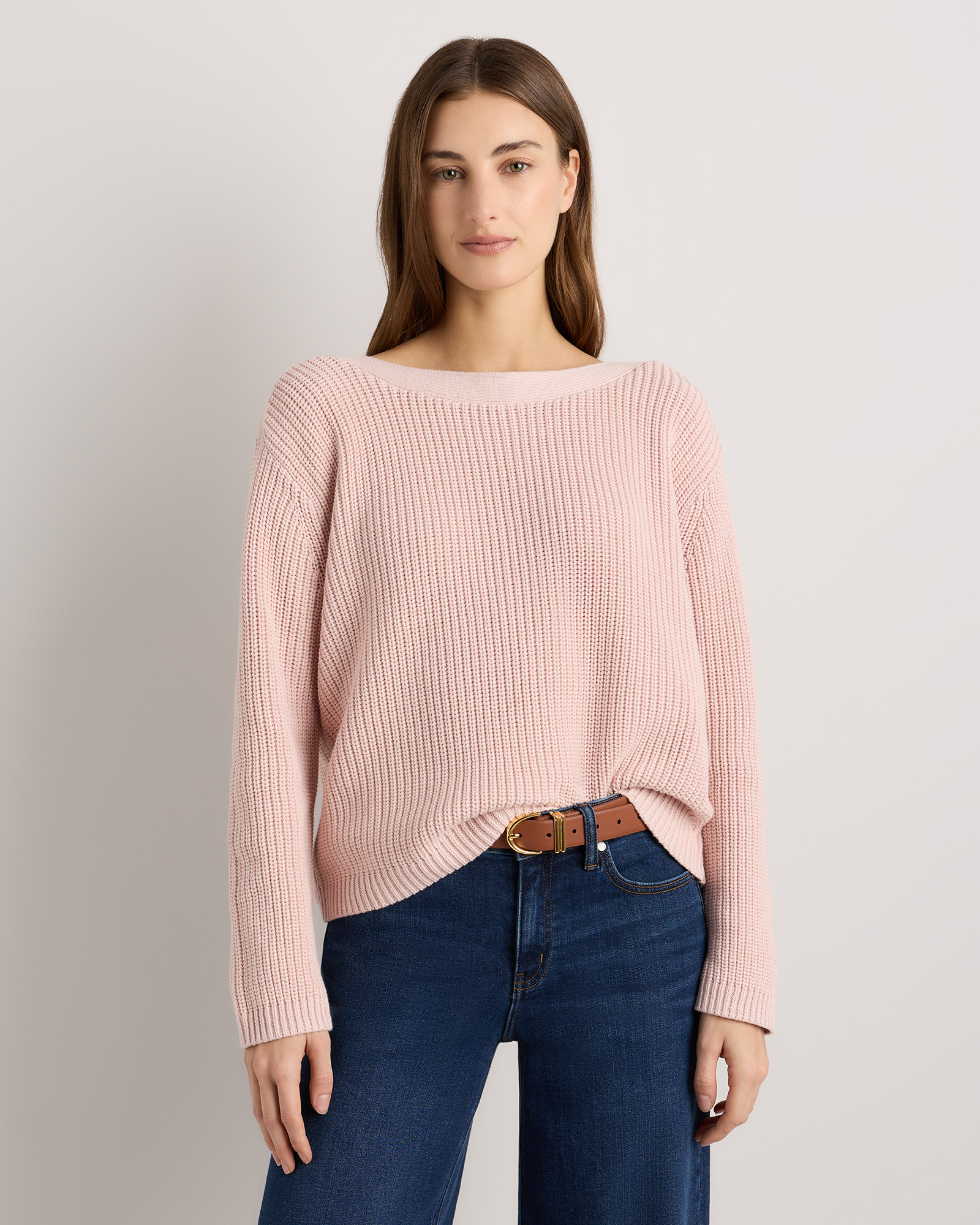 Shell Pink 100% Organic Cotton Fisherman Boatneck Sweater