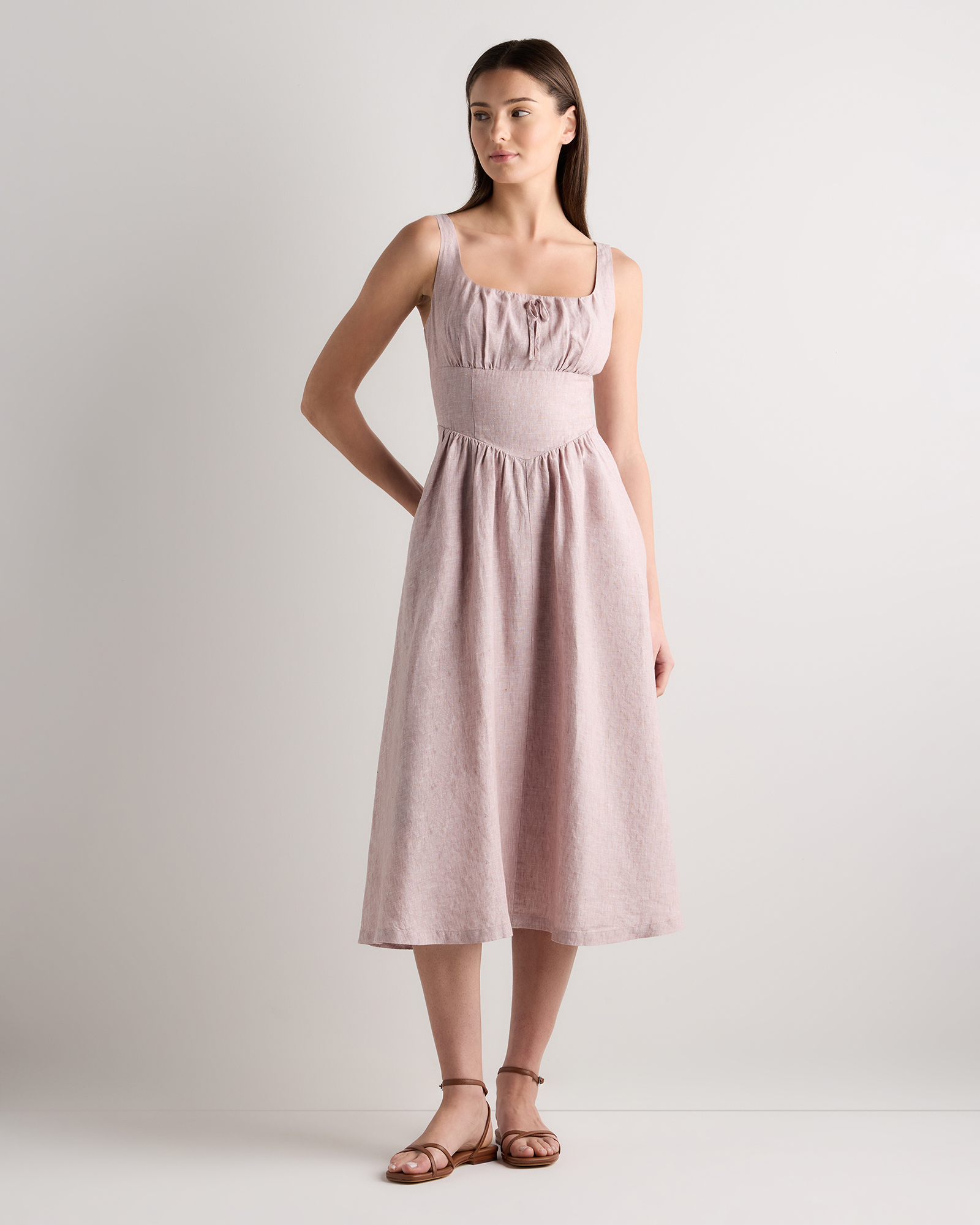 Vintage Pink Chambray 100% European Linen Corset Midi Dress