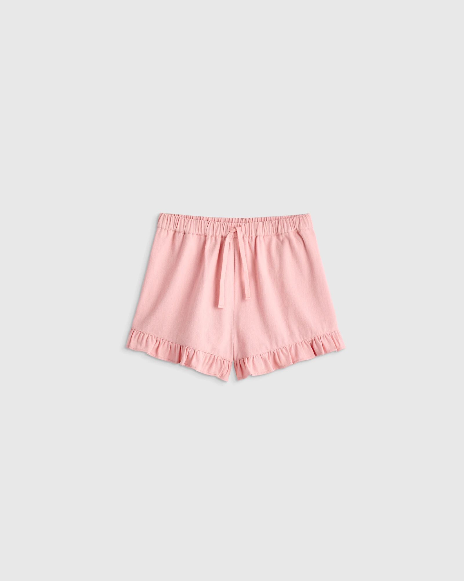 Girls Ruffle Hem Woven Short in Coral Pink