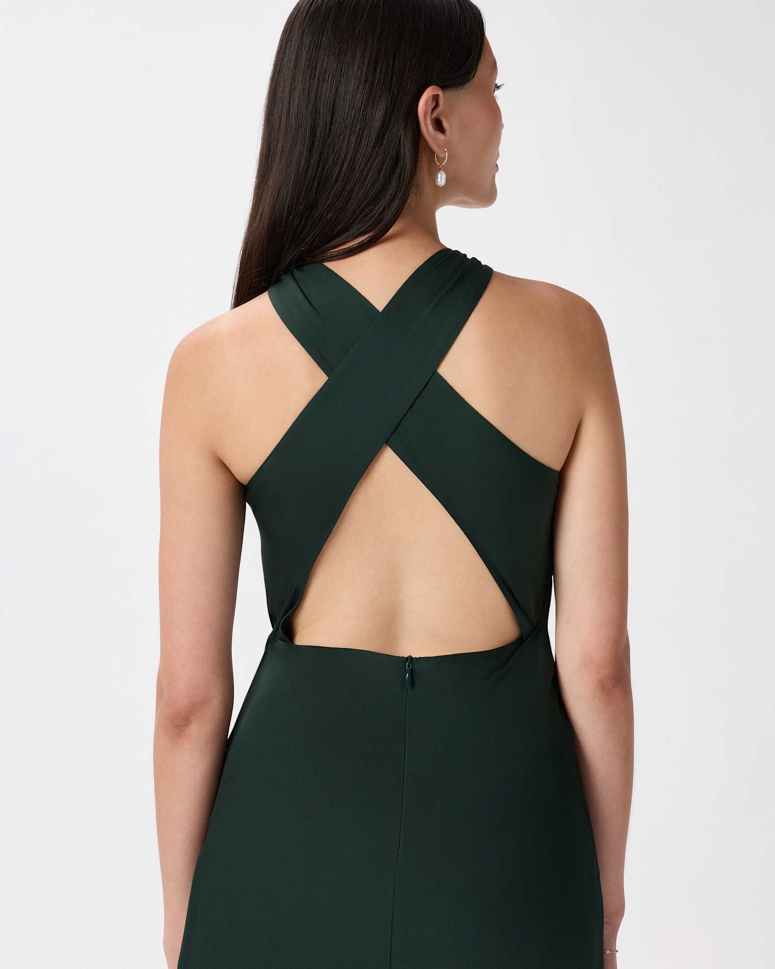 green silk high neck dress Halterneck silk satin midi dress in green - Magda Butrym