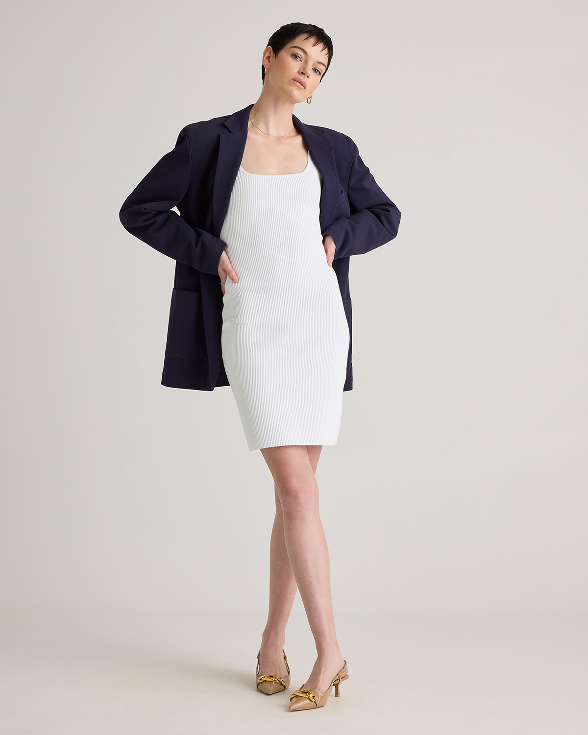 Square Neck Ribbed Knit Mini Dress