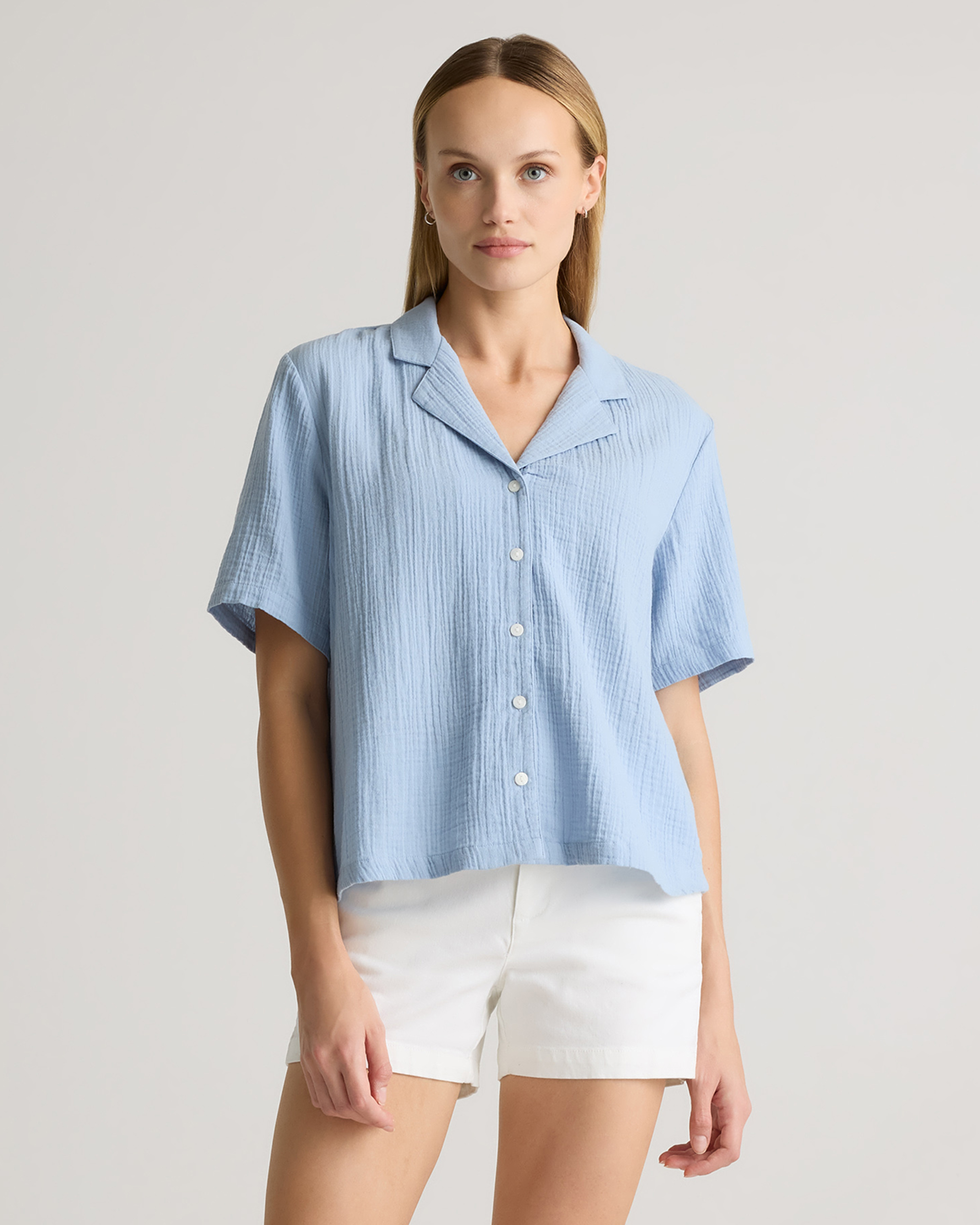 Quince Women's Gauze Short Sleeve Shirt In Ocean Breeze