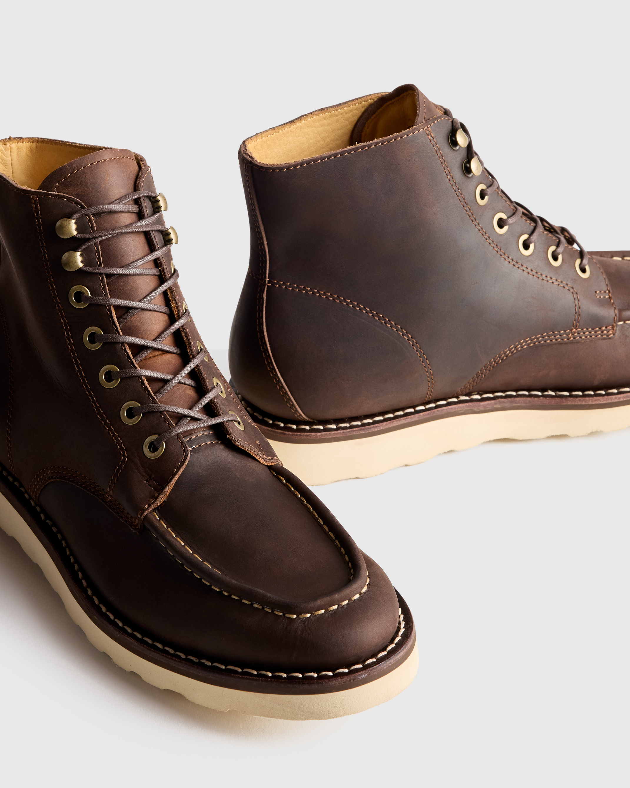 Crafted Leather Moc Toe Boot in Dark Chocolate