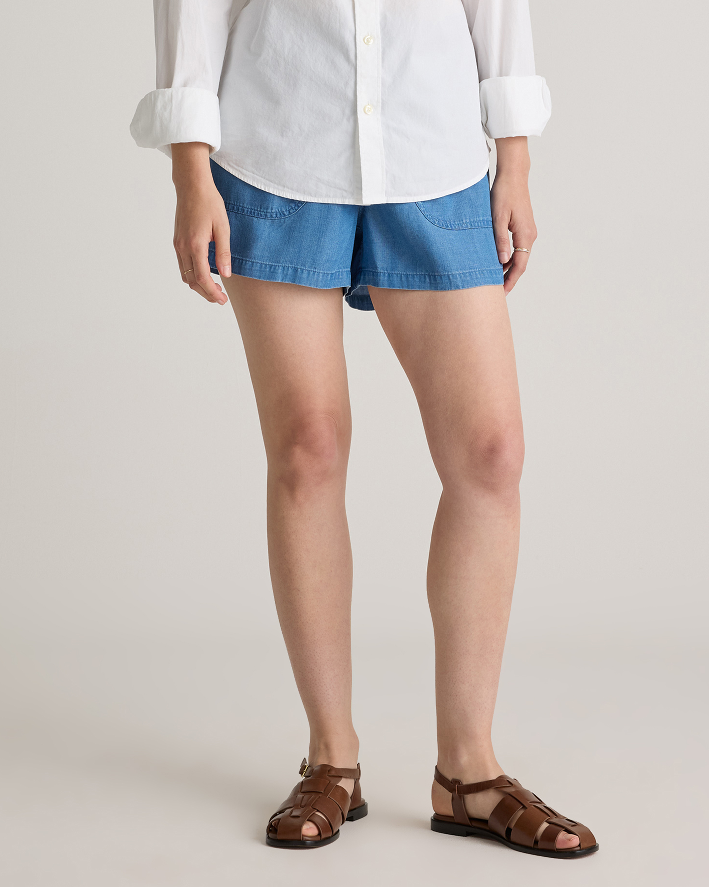 Medium Indigo Pull-On Tencel Chambray Shorts