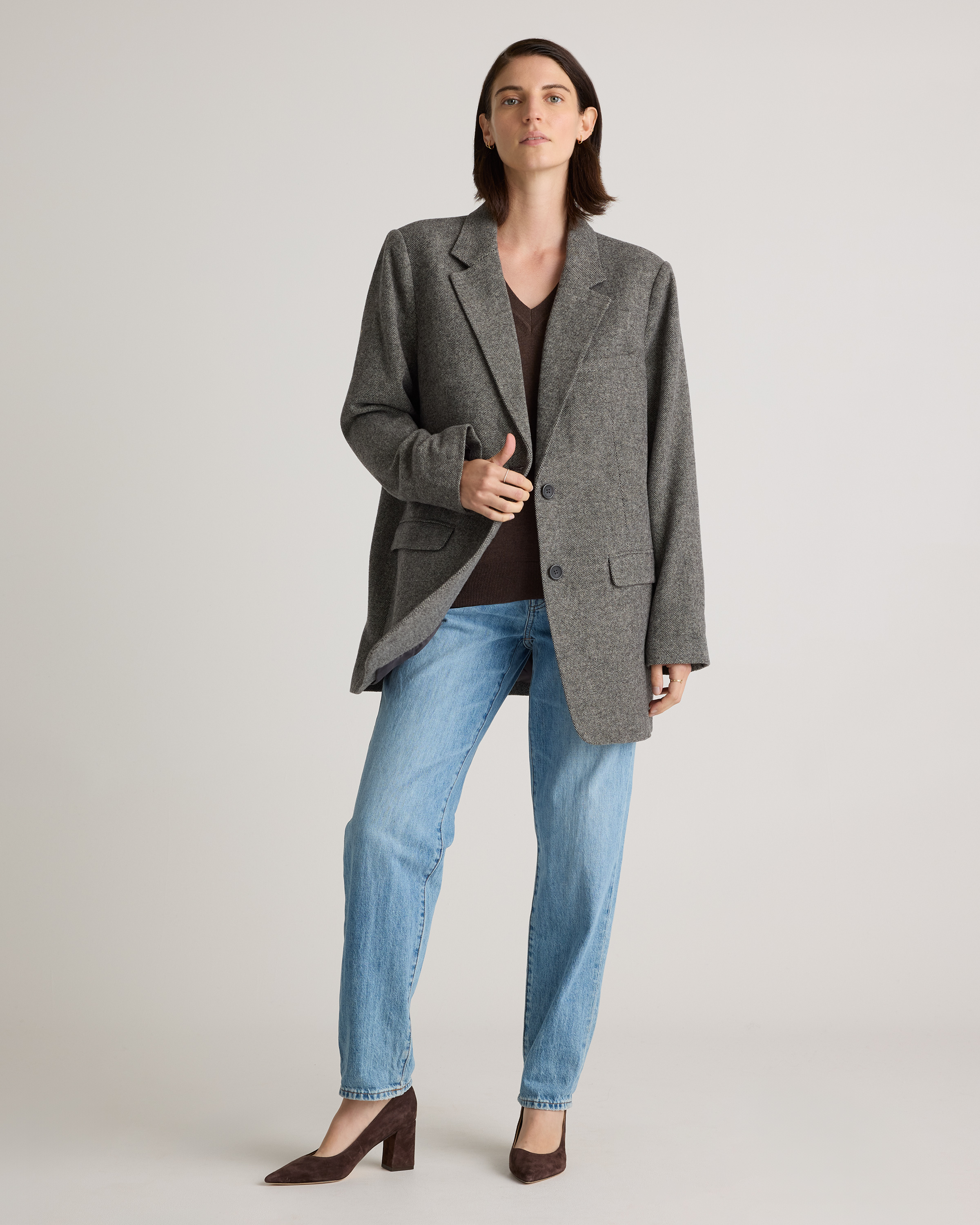 Lightweight Cotton Cashmere V-Neck Sweater in Mocha Heather