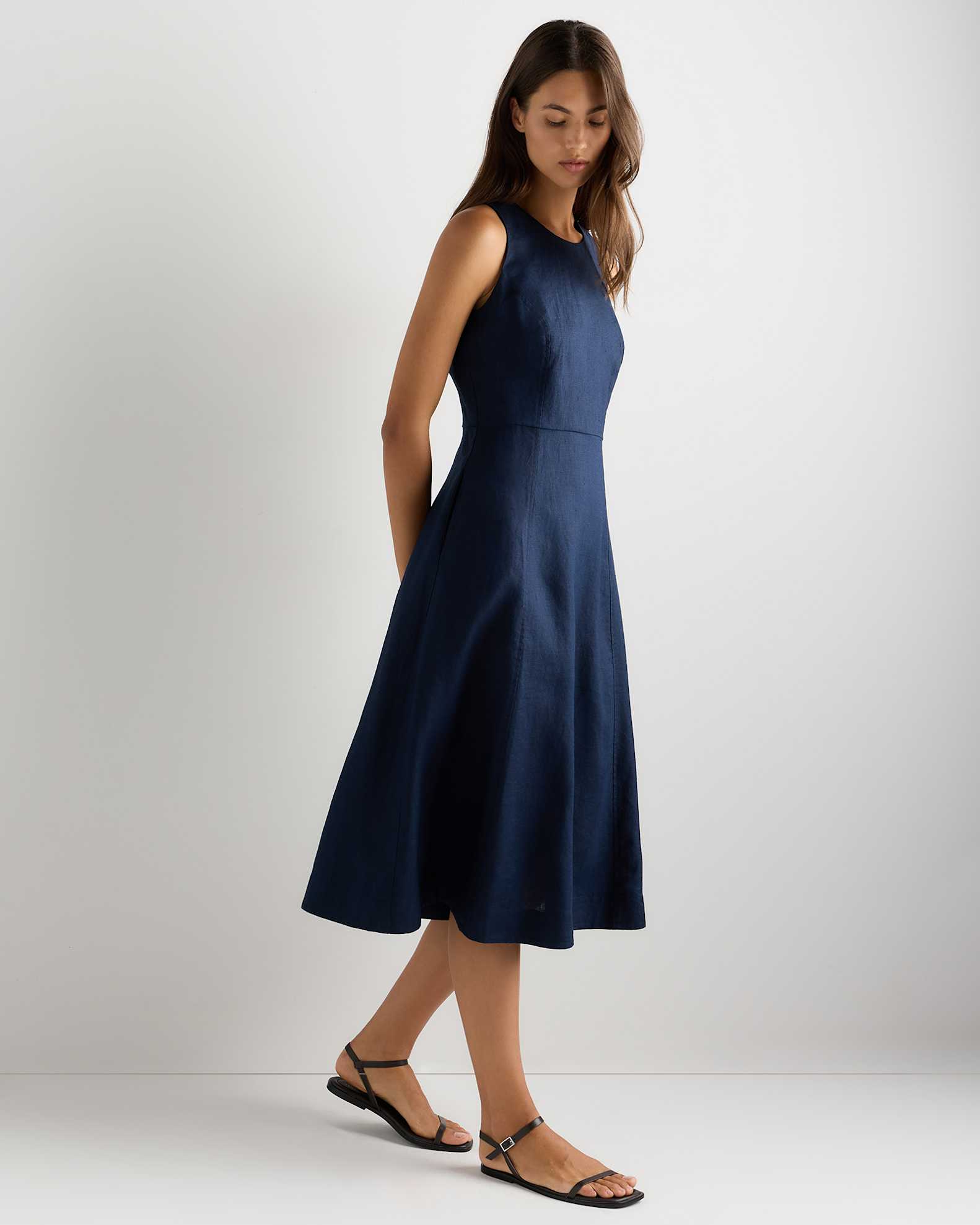100% European Linen High Neck Dress in Deep Navy 100% European Linen High Neck Dress in Deep Navy