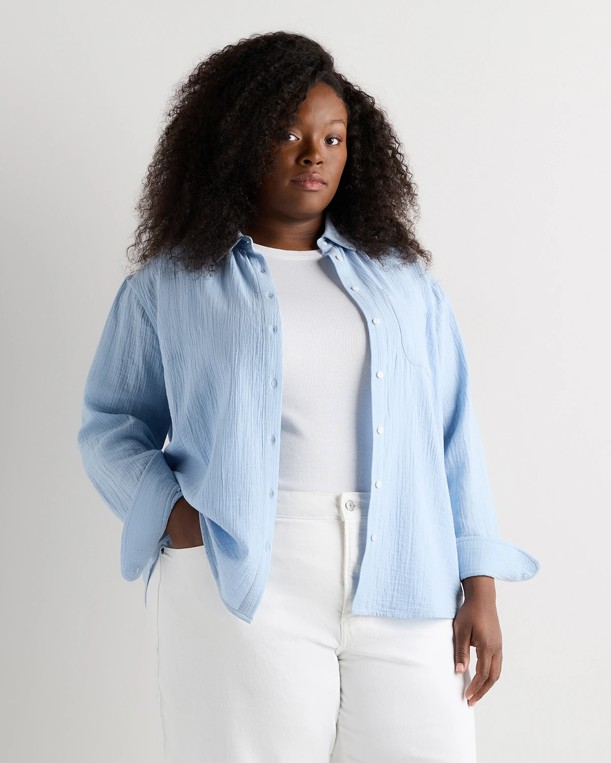 100% Organic Cotton Gauze Long Sleeve Shirt - Plus Size