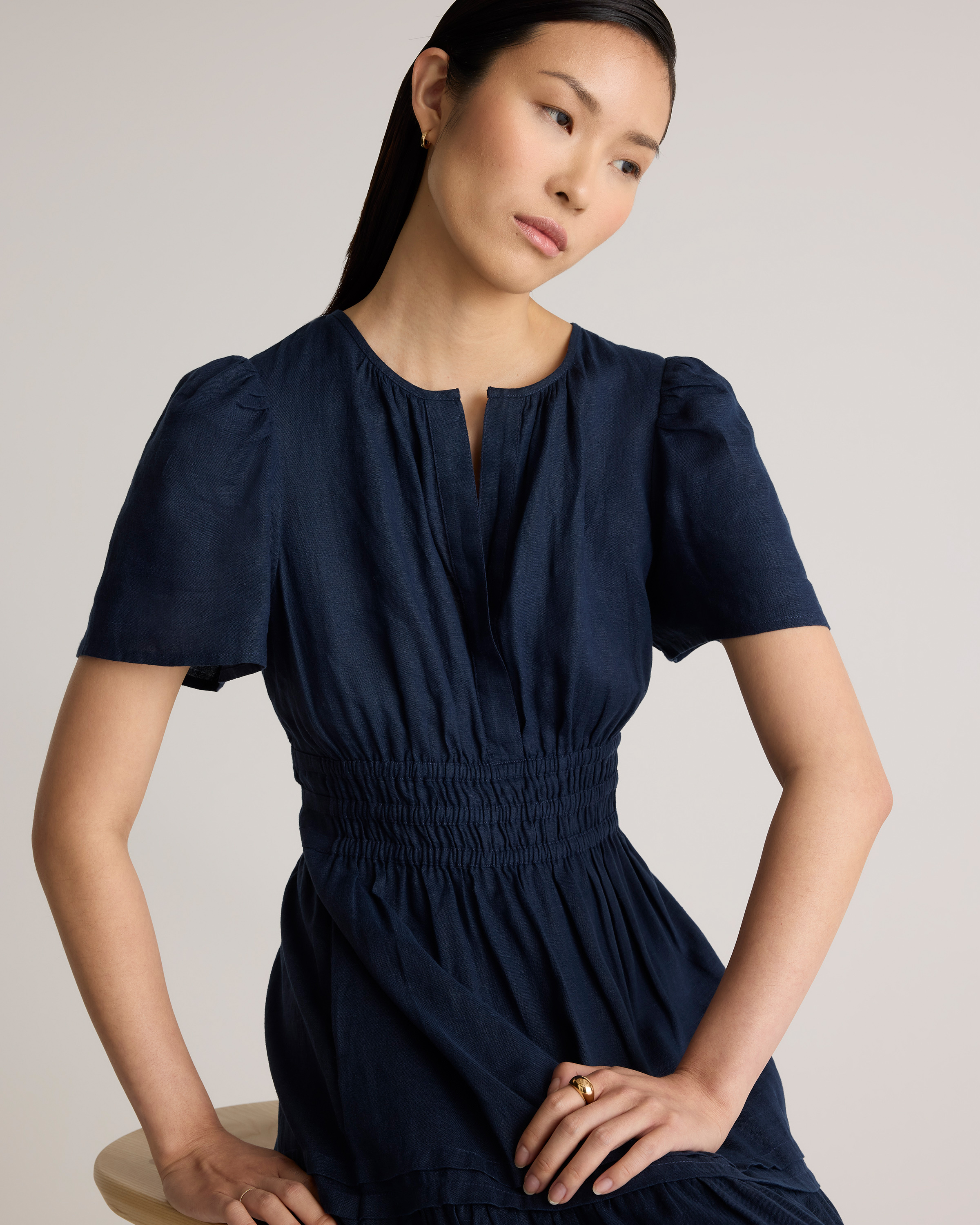 knee length dresses for ladies Anna Linen Tiered Midi Dress-Poppy Red main image 1