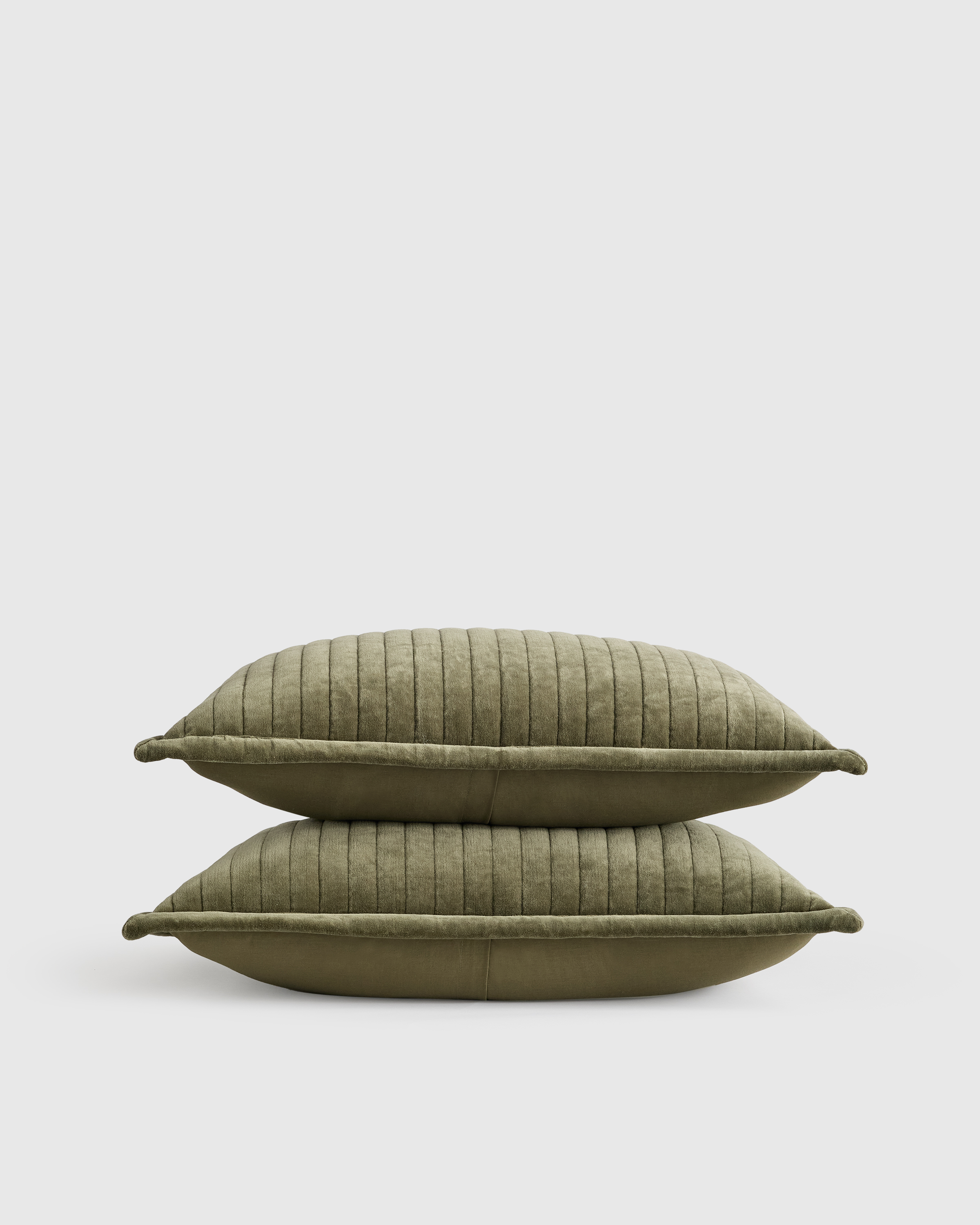 Moss Cotton Velvet Horizontal Channel Quilted Sham Set
