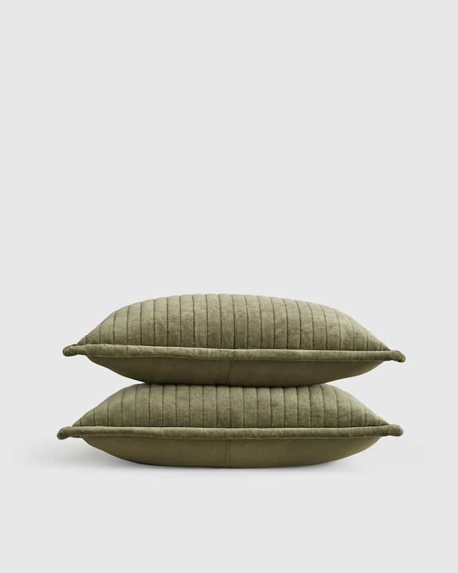 Moss Cotton Velvet Horizontal Channel Quilted Sham Set