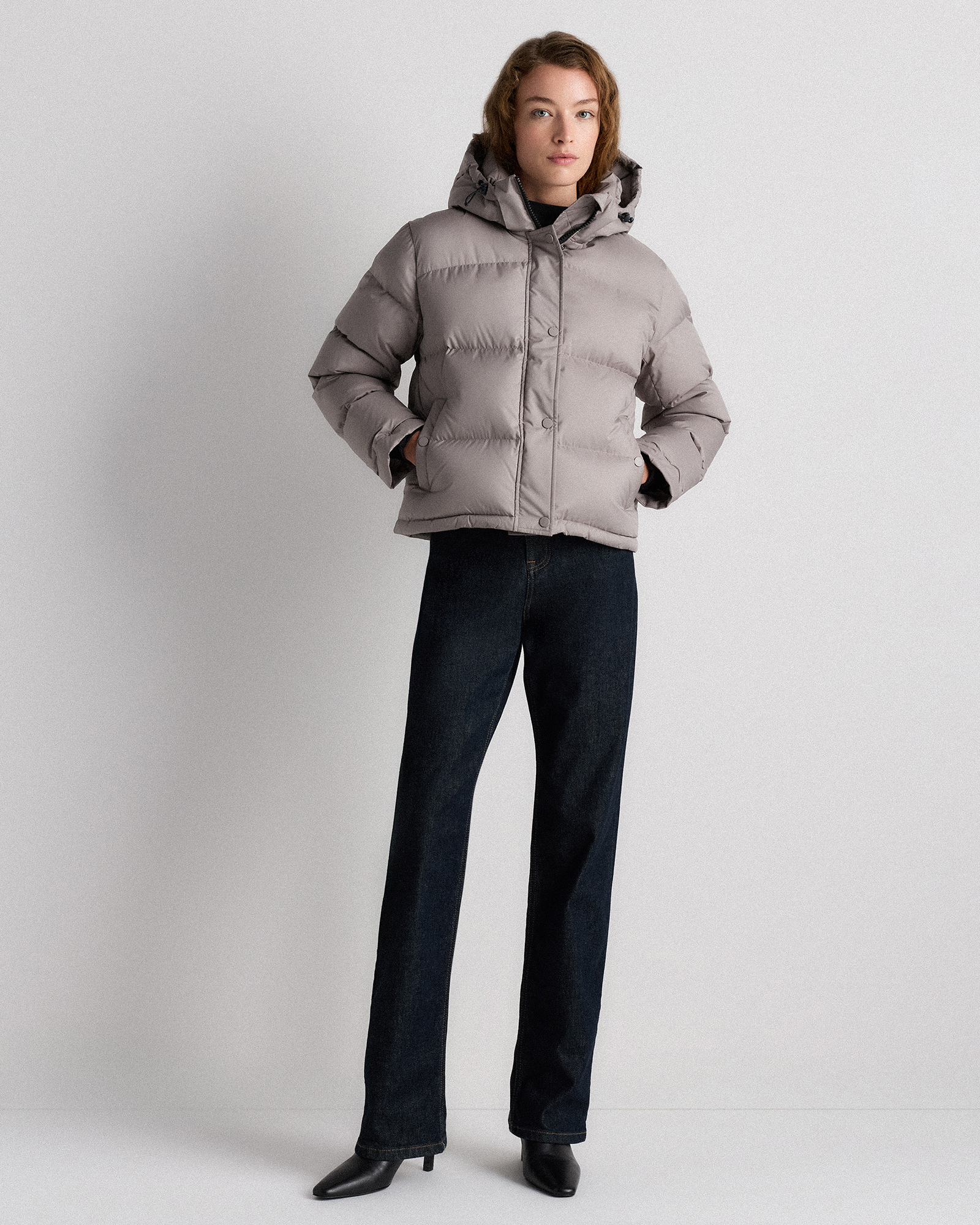 Responsible Down Cropped Puffer Jacket in Morel Grey