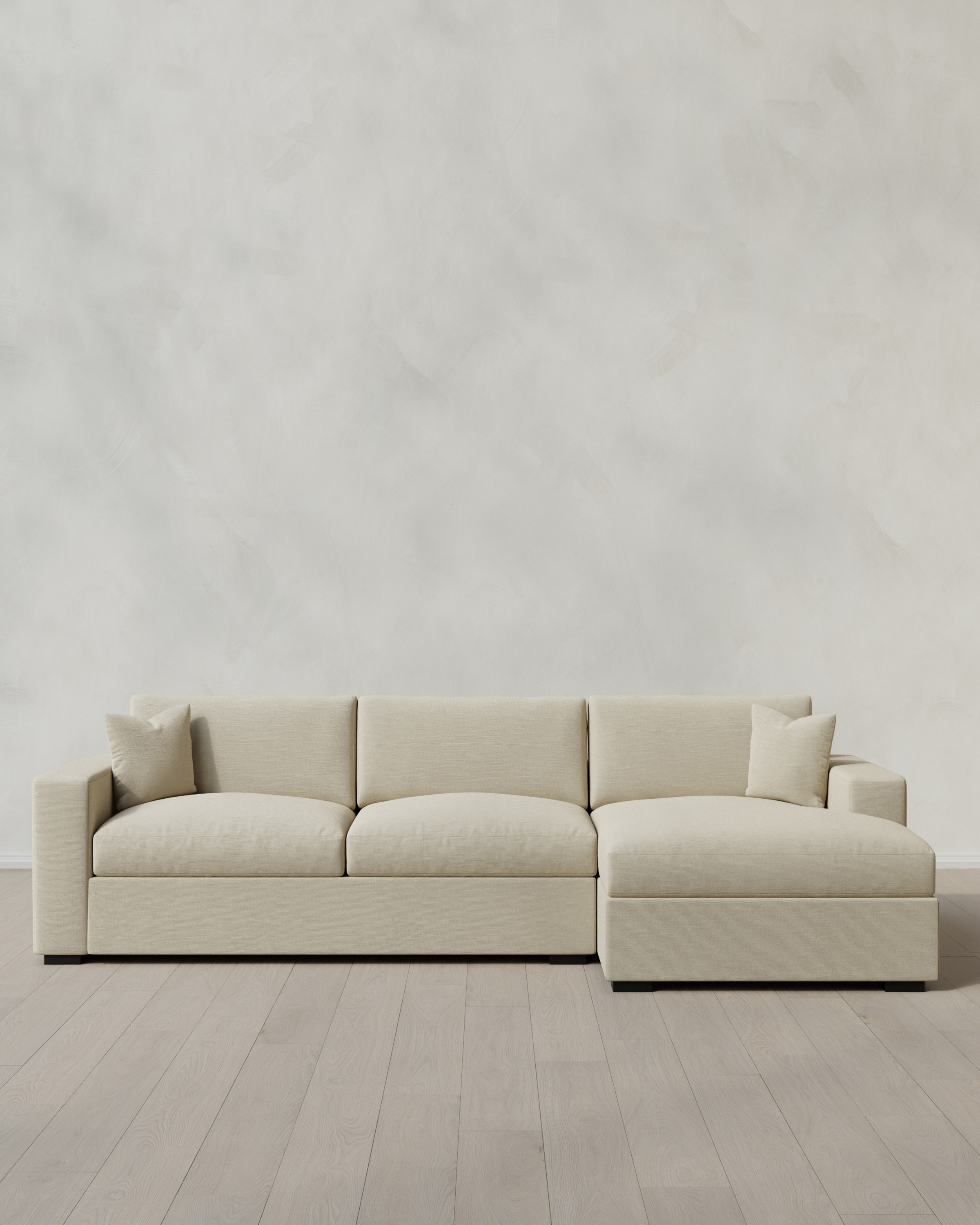 Quince Oasis Chaise Sectional in Performance Linen in Sand, Size Right Arm, Performance Linen Blend