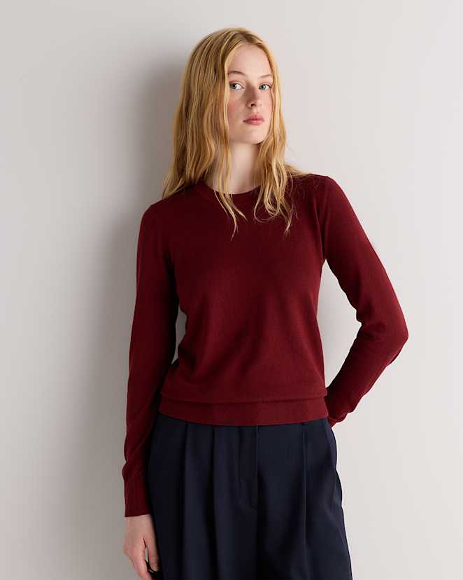 Deep Brick Red Lightweight Cotton Cashmere Crew Sweater