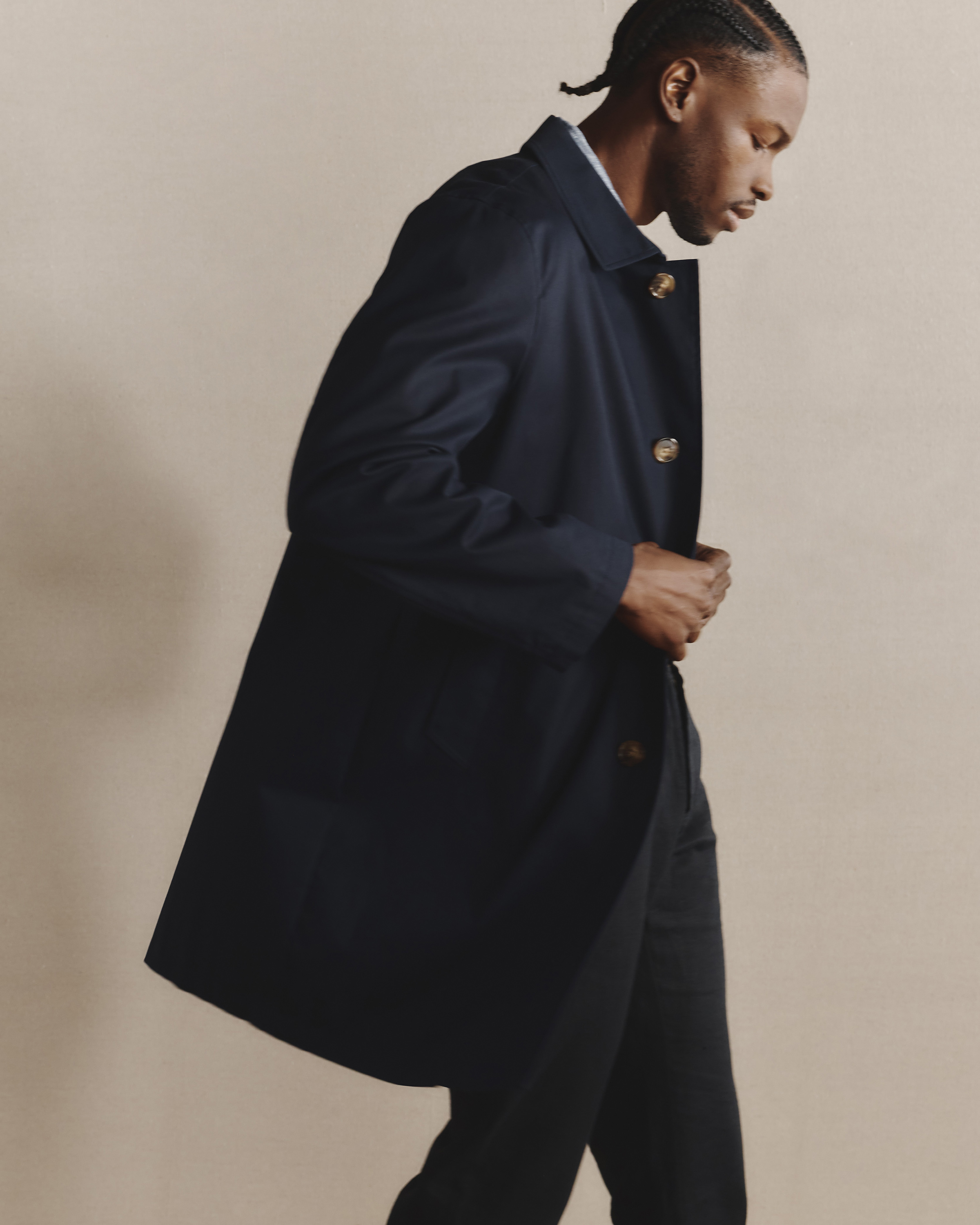Men's Comfort Stretch Trench Coat in Navy
