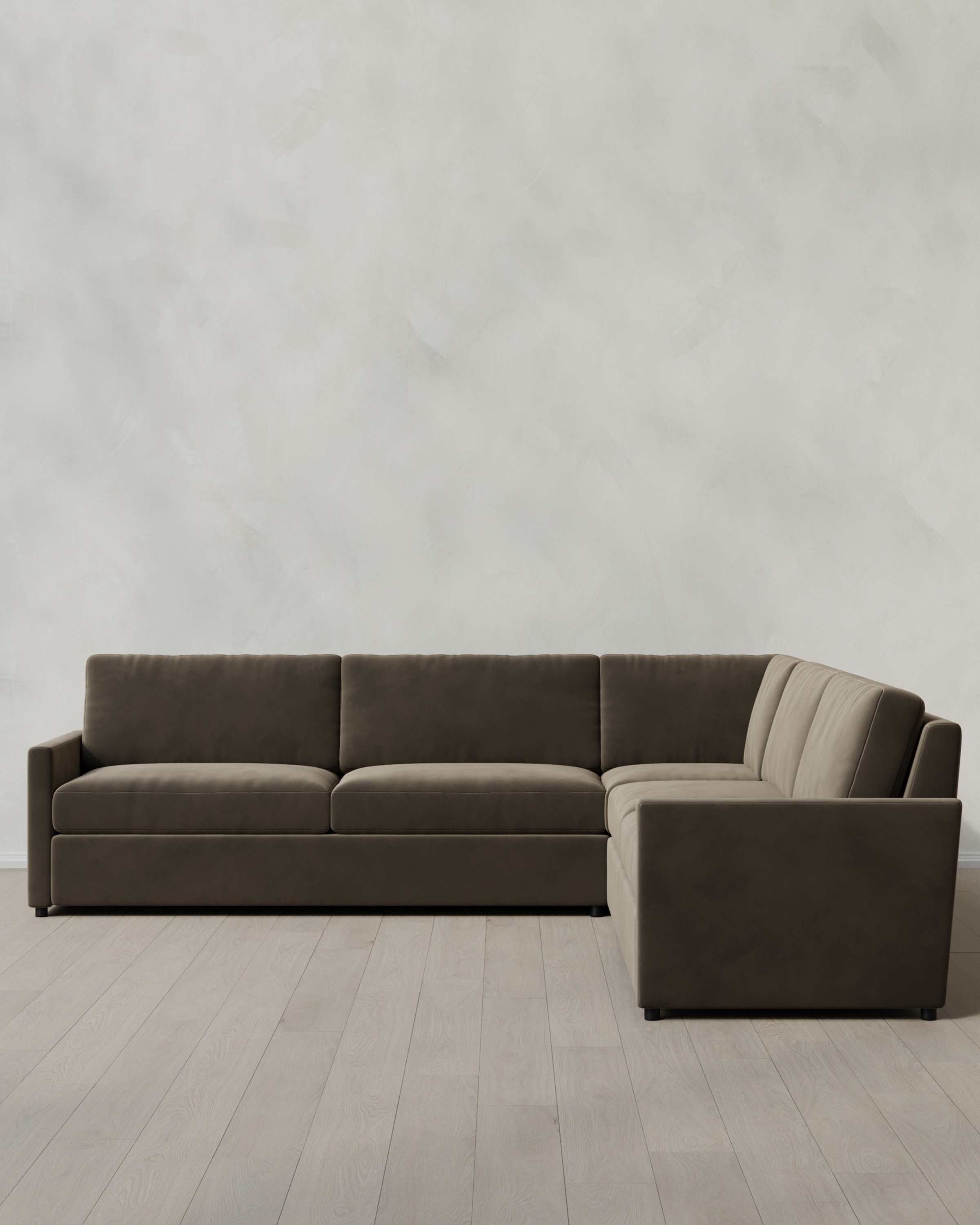 Quince | Brennan L Sectional in Performance Velvet in Sable, Size 127x127