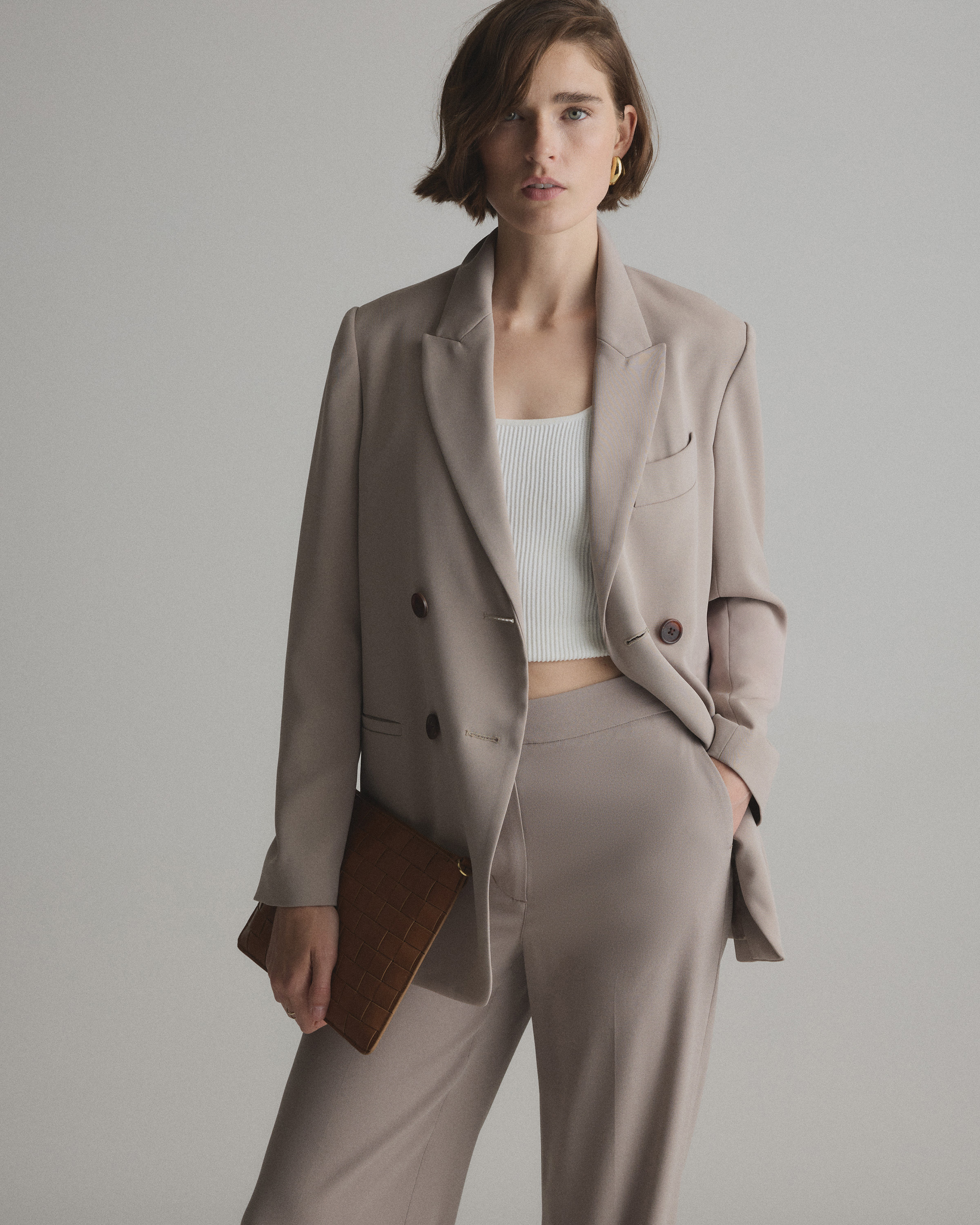 Morel Stretch Crepe Relaxed Double-Breasted Blazer