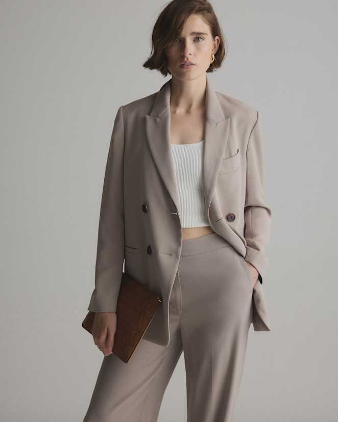 Morel Stretch Crepe Relaxed Double-Breasted Blazer