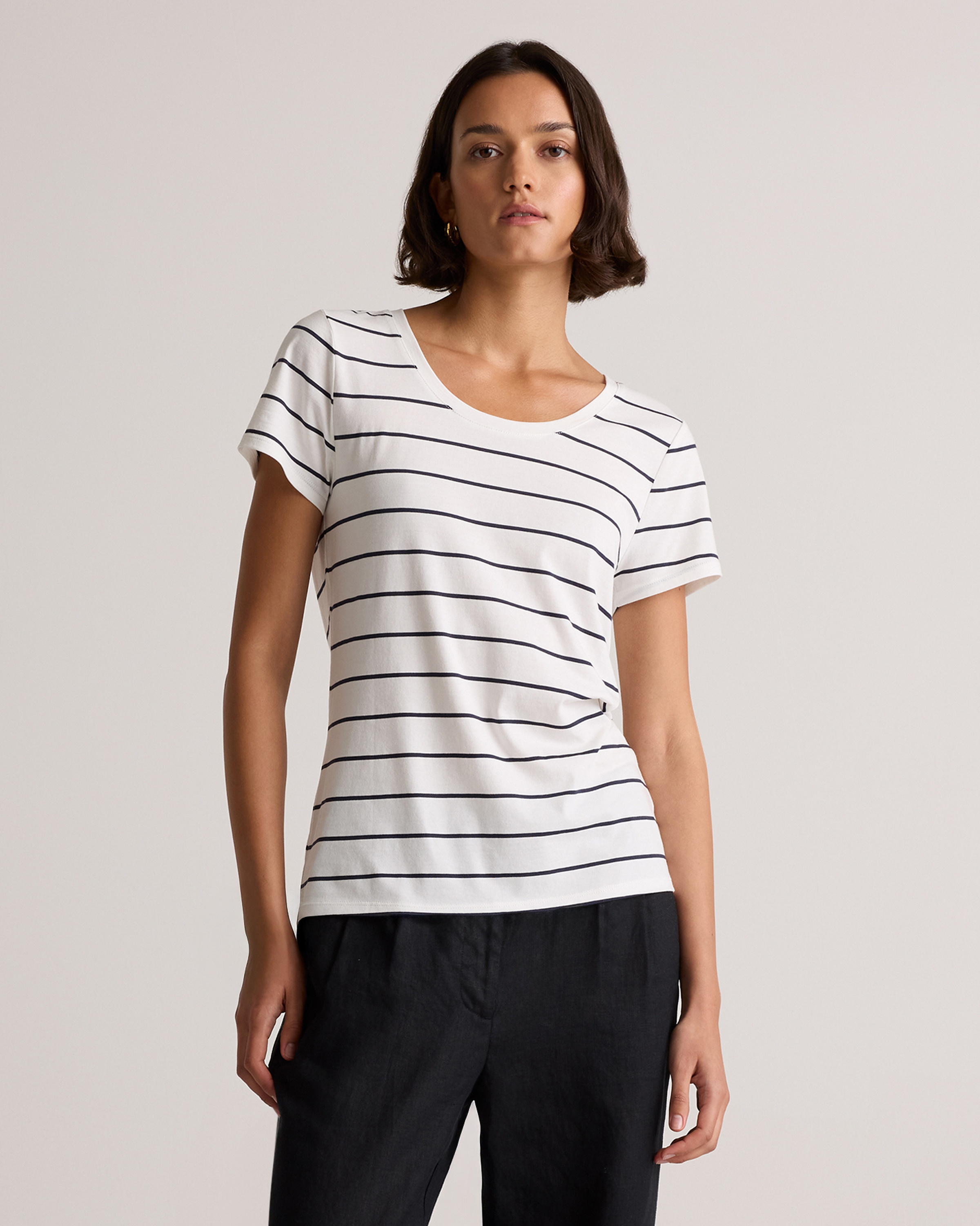 Ivory/Black Stripe Cotton Modal Scoop Neck Tee