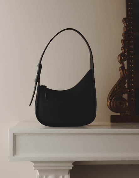 Black Italian Leather Asymmetrical Mini Shoulder Bag