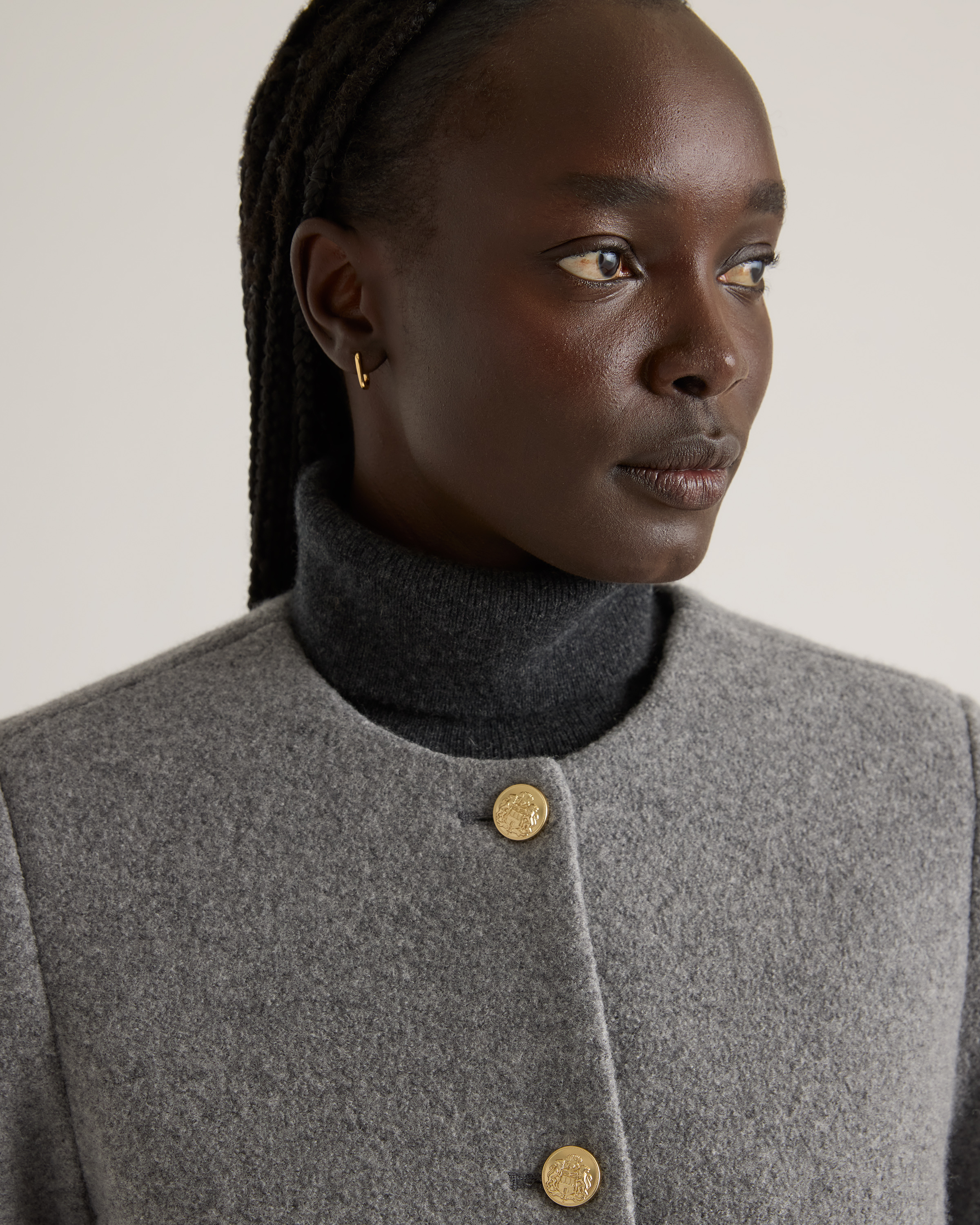 100% Merino Wool Collarless Cropped Jacket in Heather Grey