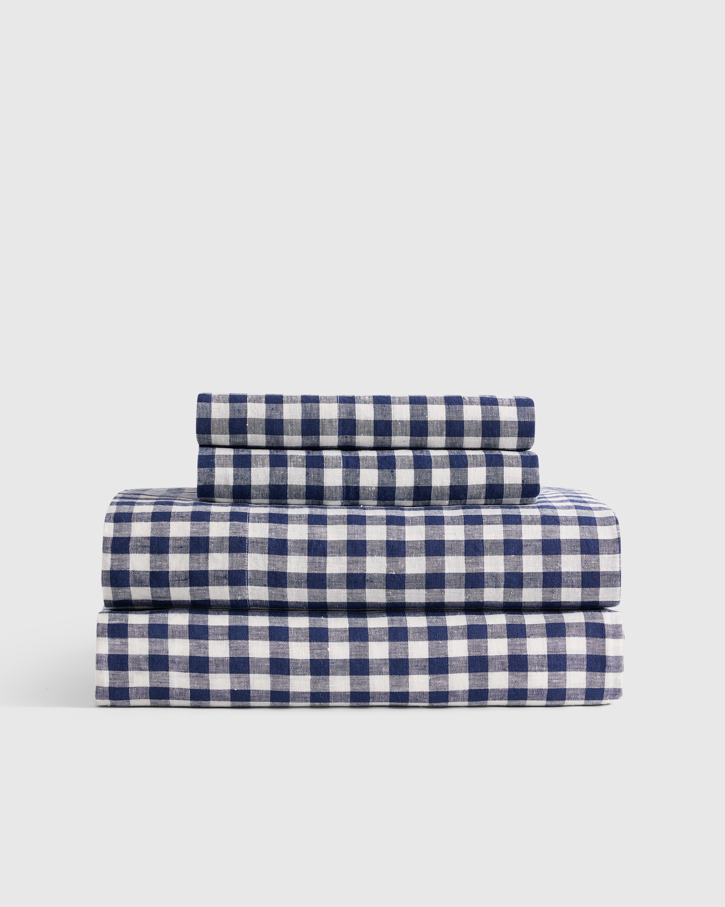 Navy Gingham European Linen Sheet Set