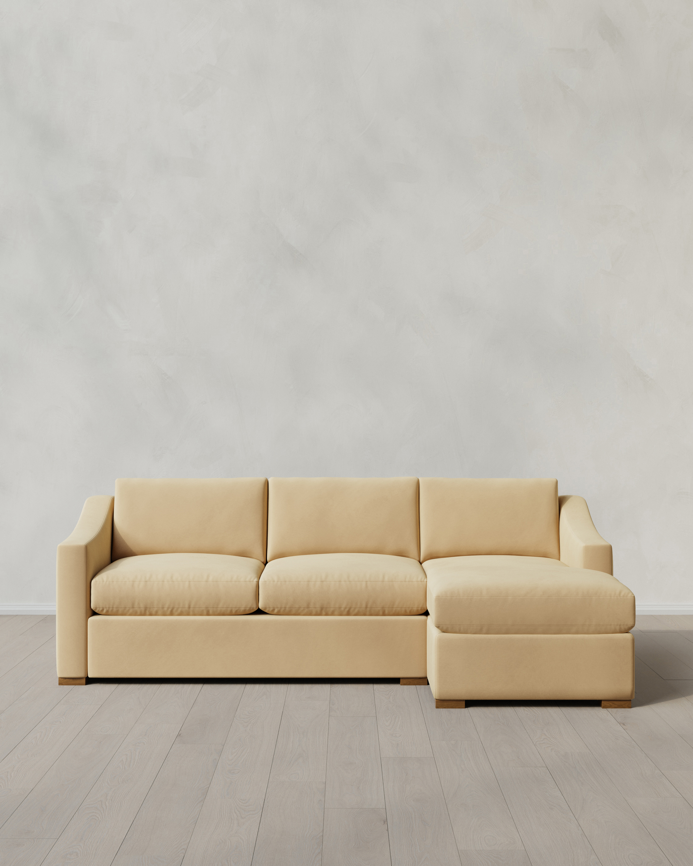 Linen Hollis Slope Arm Chaise Sectional in Performance Velvet