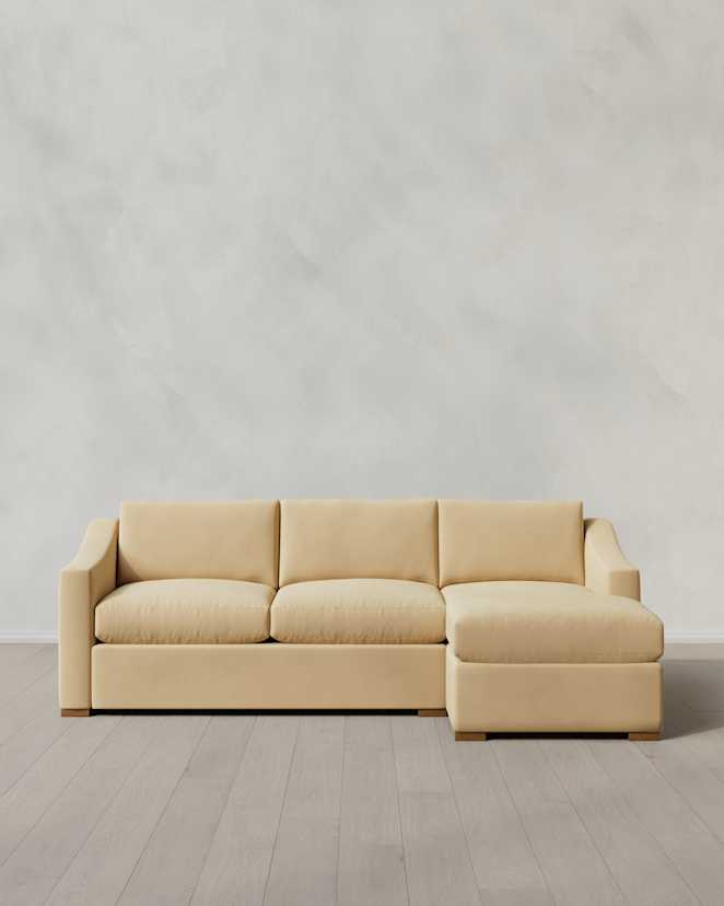 Linen Hollis Slope Arm Chaise Sectional in Performance Velvet