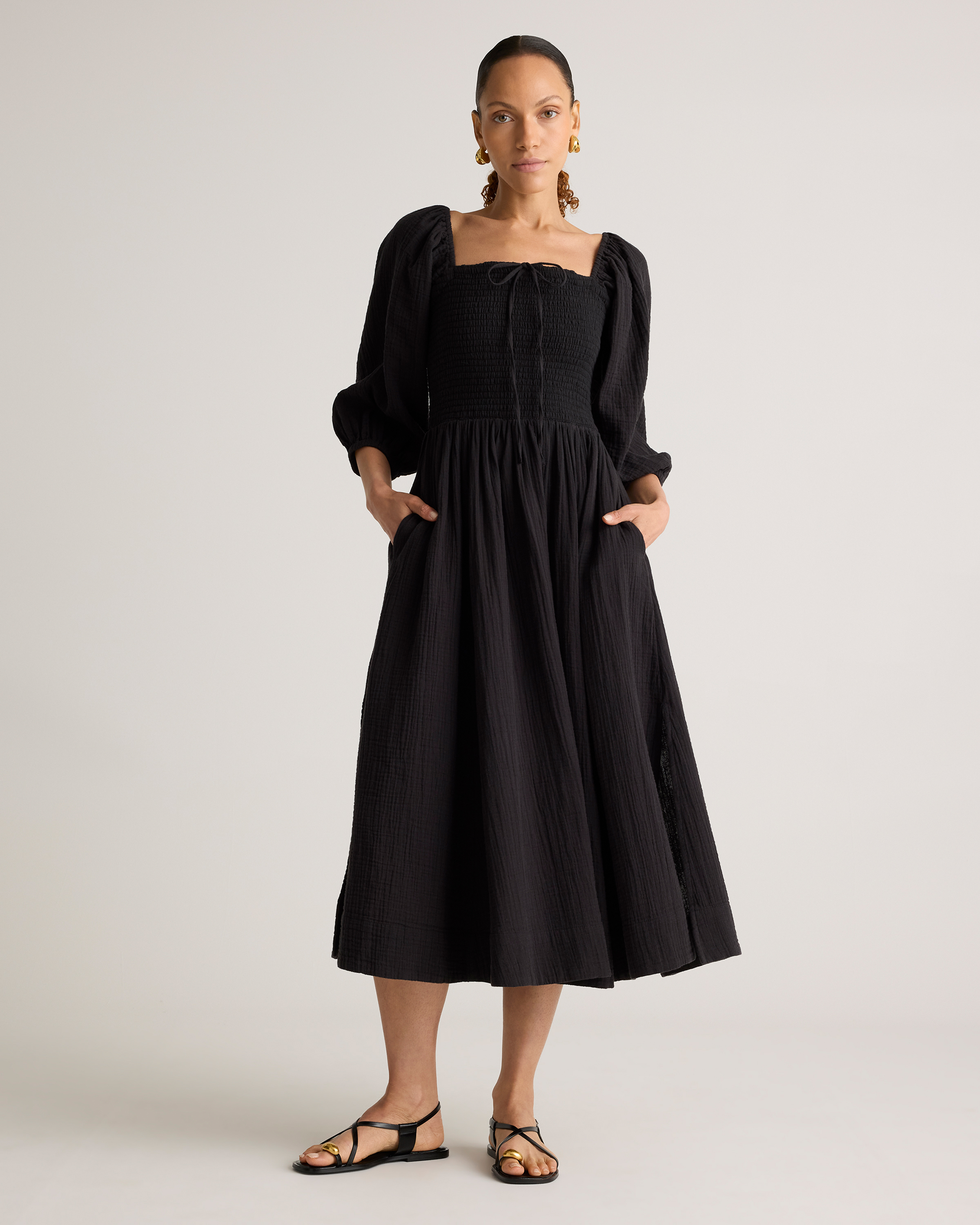 Cherry Smocking Square Collar Midi Dress main image 0