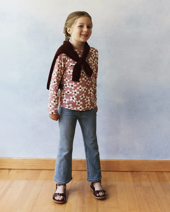 Mauve Daisies 100% Organic Cotton Jersey Long Sleeve Tee 