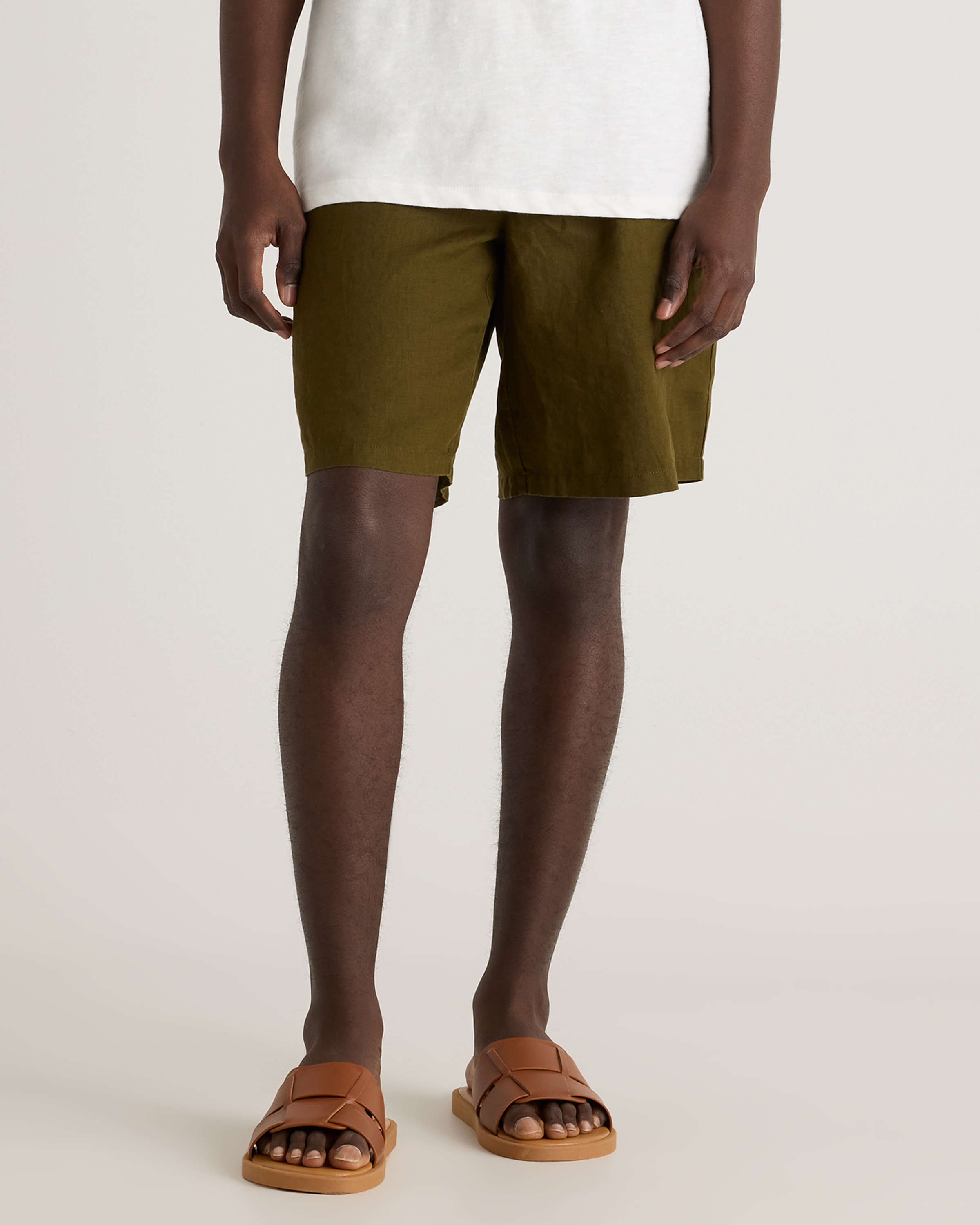 Martini Olive 100% European Linen Shorts - 10"