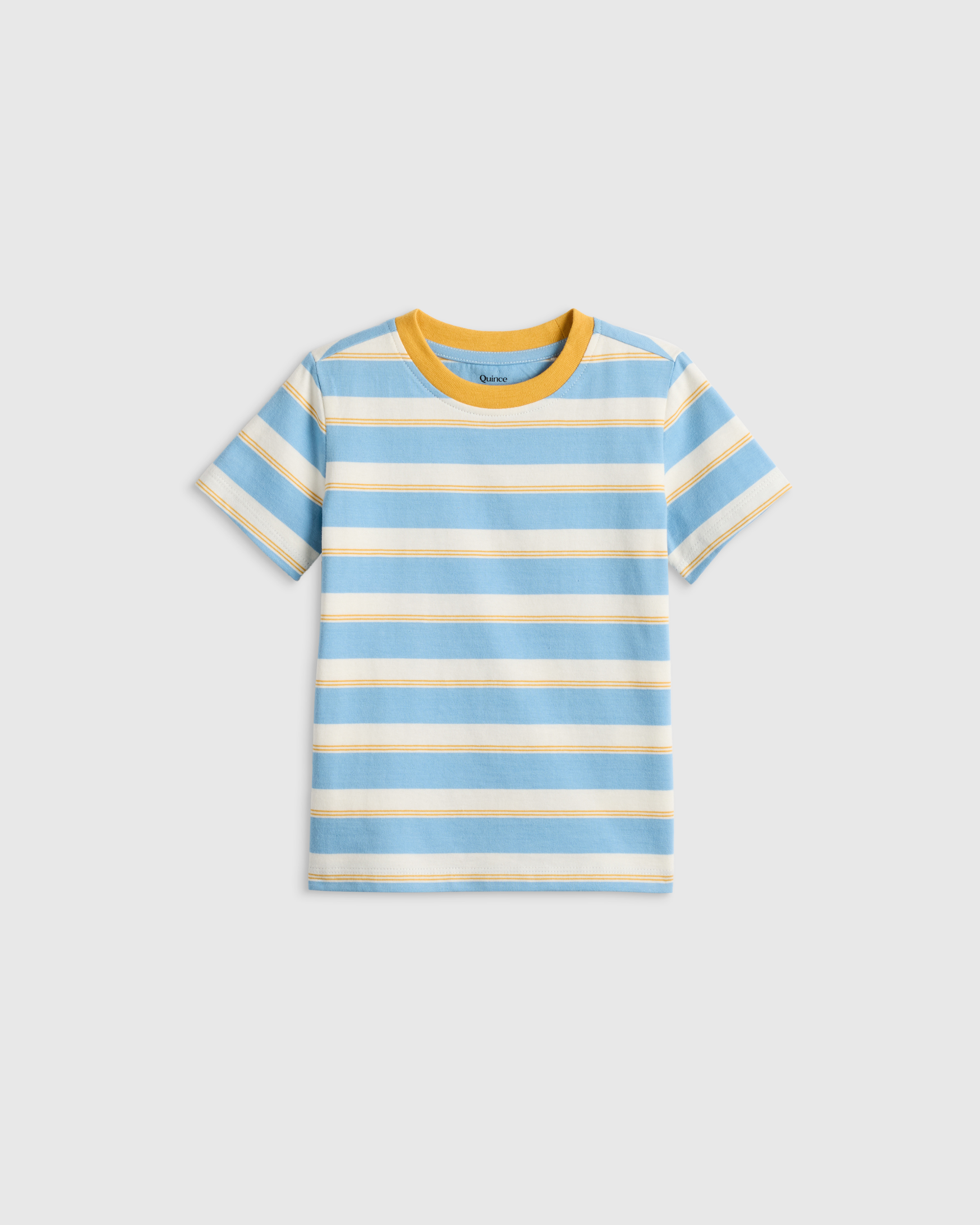 Large Multi Blue Stripe 100% Organic Cotton Jersey Short Sleeve Tee 