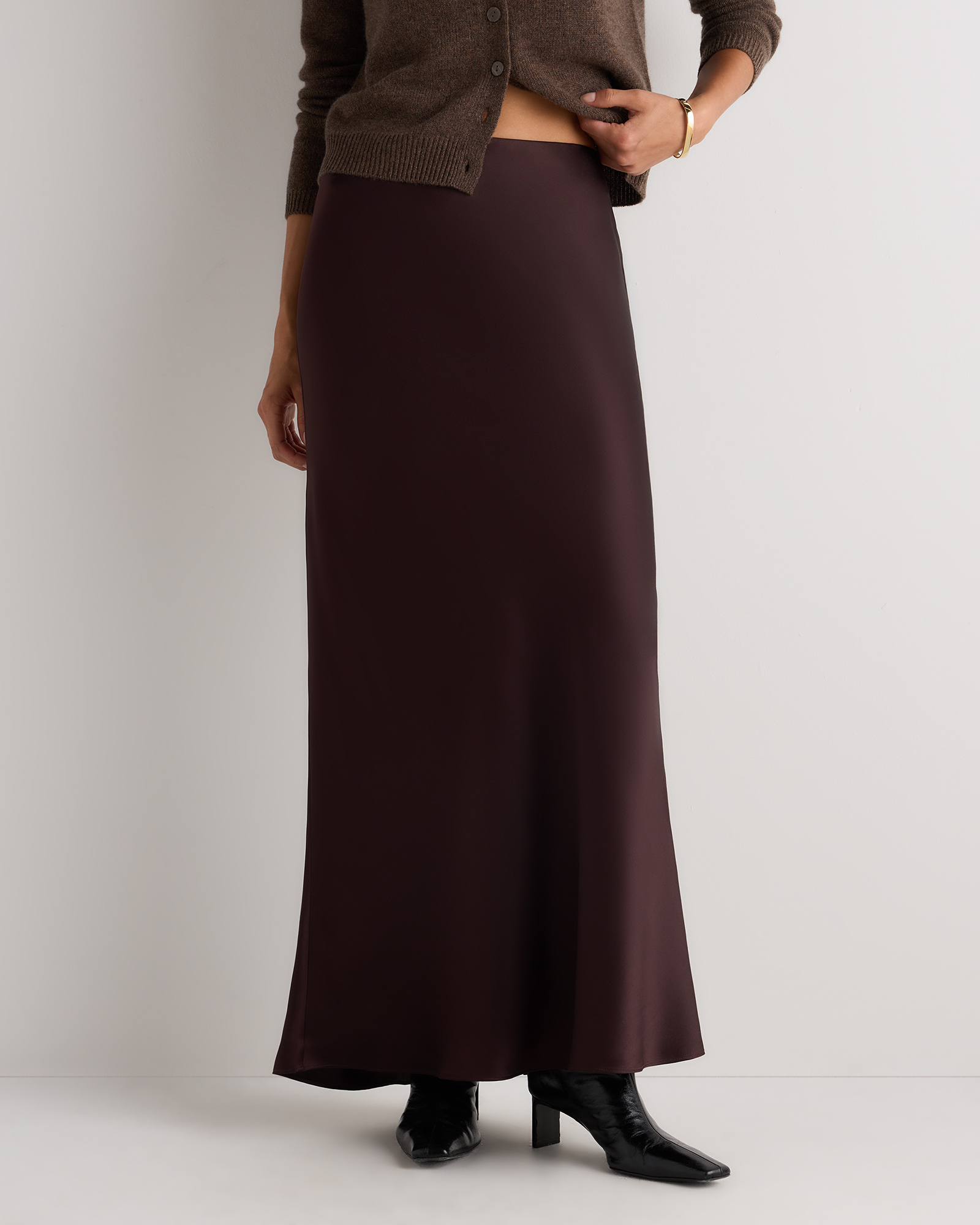 Chocolate Plum Brown 100% Washable Silk Maxi Skirt