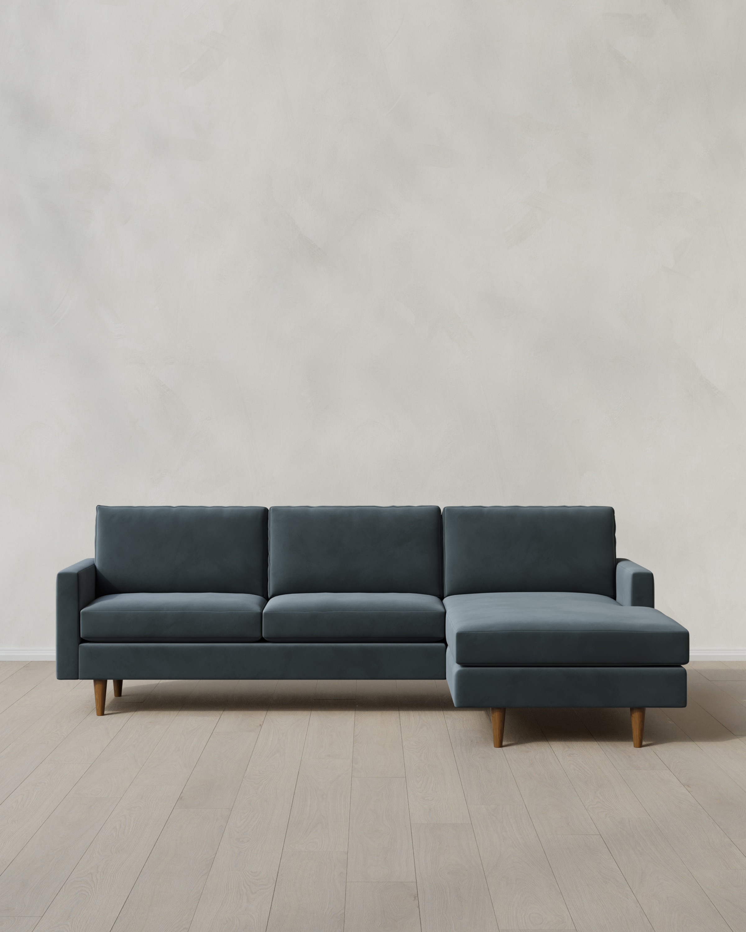 Midcentury Chaise Sectional 106in Right Arm Performance Velvet Pine