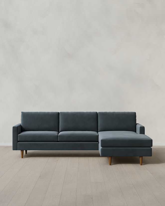 Pine Atlas Midcentury Chaise Sectional in Performance Velvet